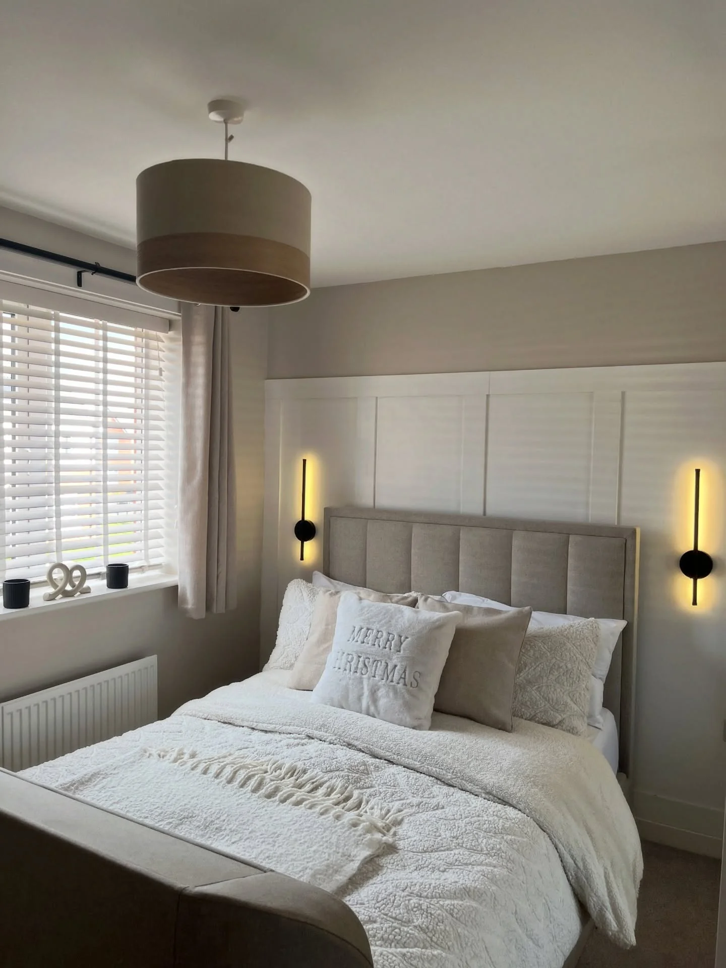 3. Modern Grey Headboard with Creamy Beige Layers (Grey and Beige Bedroom Ideas)