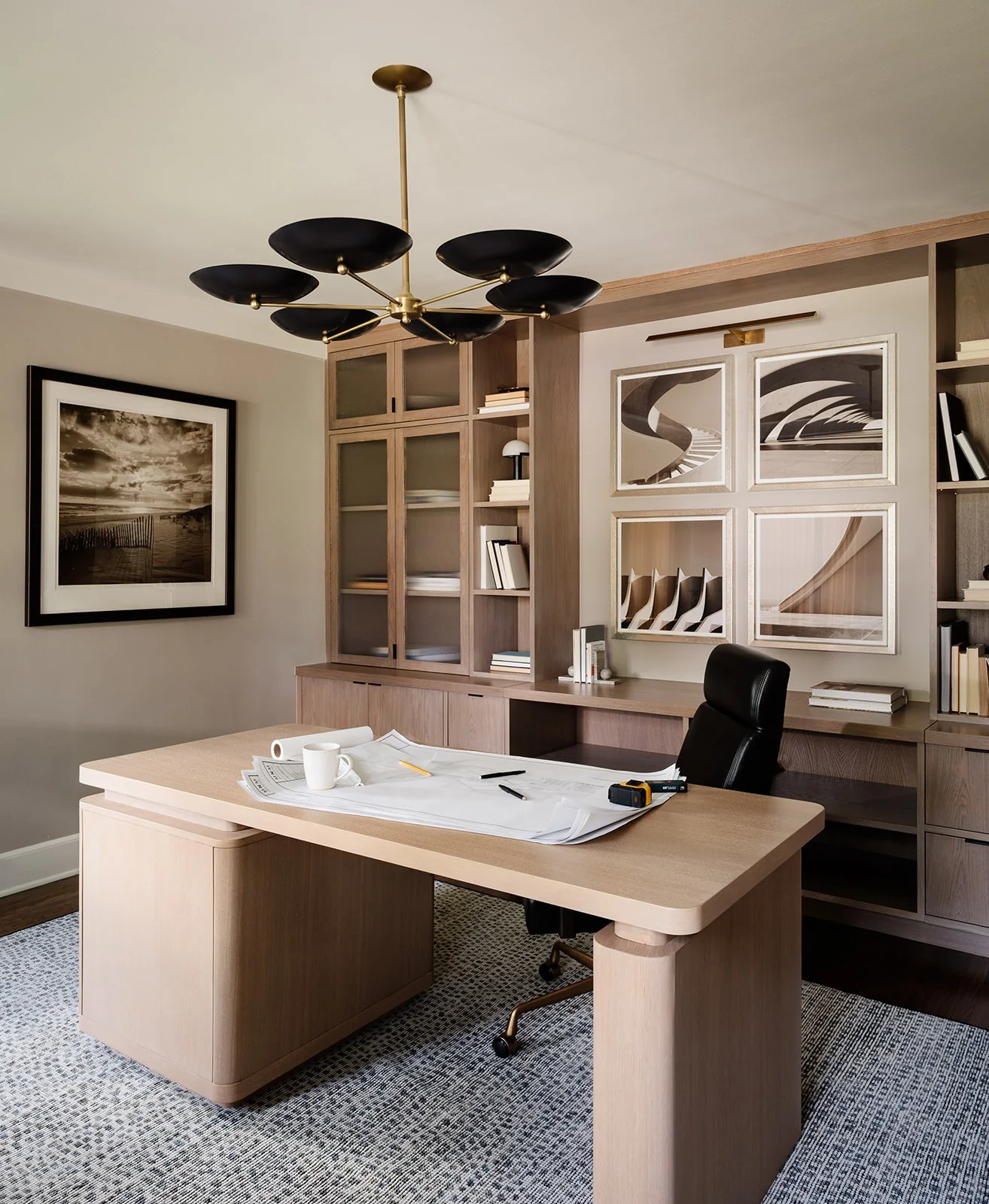 9. Modern Wood Office with Black Accent Lighting (Elegant Office Ideas)