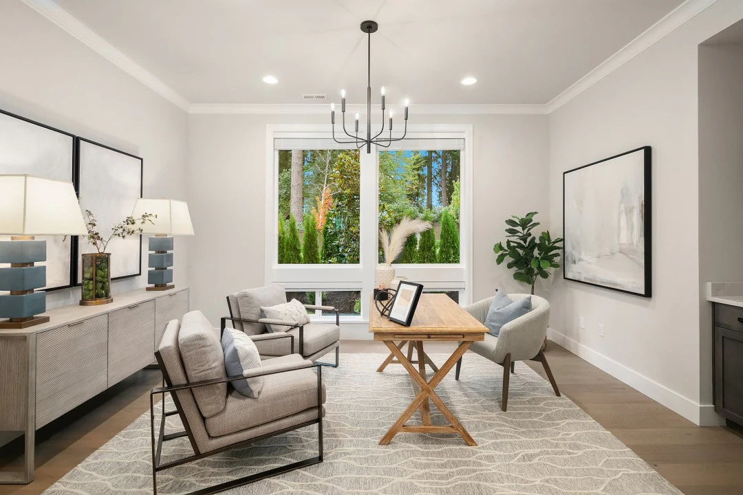 13. Neutral Contemporary Office with Natural Wood Desk (Elegant Office Ideas)