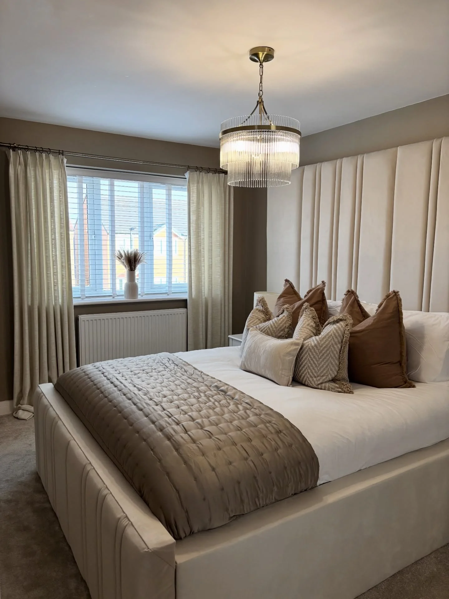 4. Warm Taupe Bedroom with Tailored Drapes (Bedroom Ideas with Curtains)