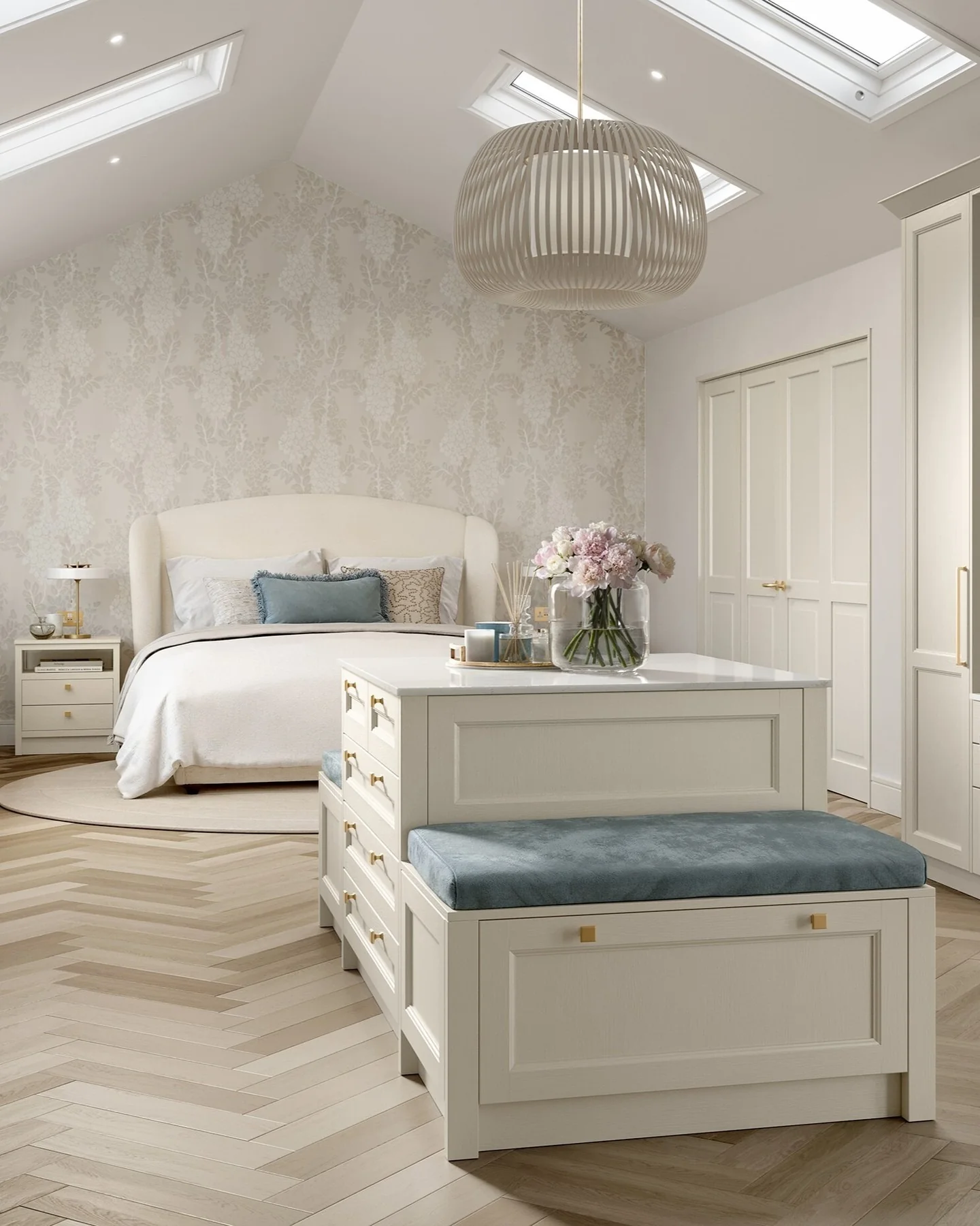 3. Elegant Loft Bedroom in Cream and Soft Grey (Expensive Looking Bedroom Ideas)