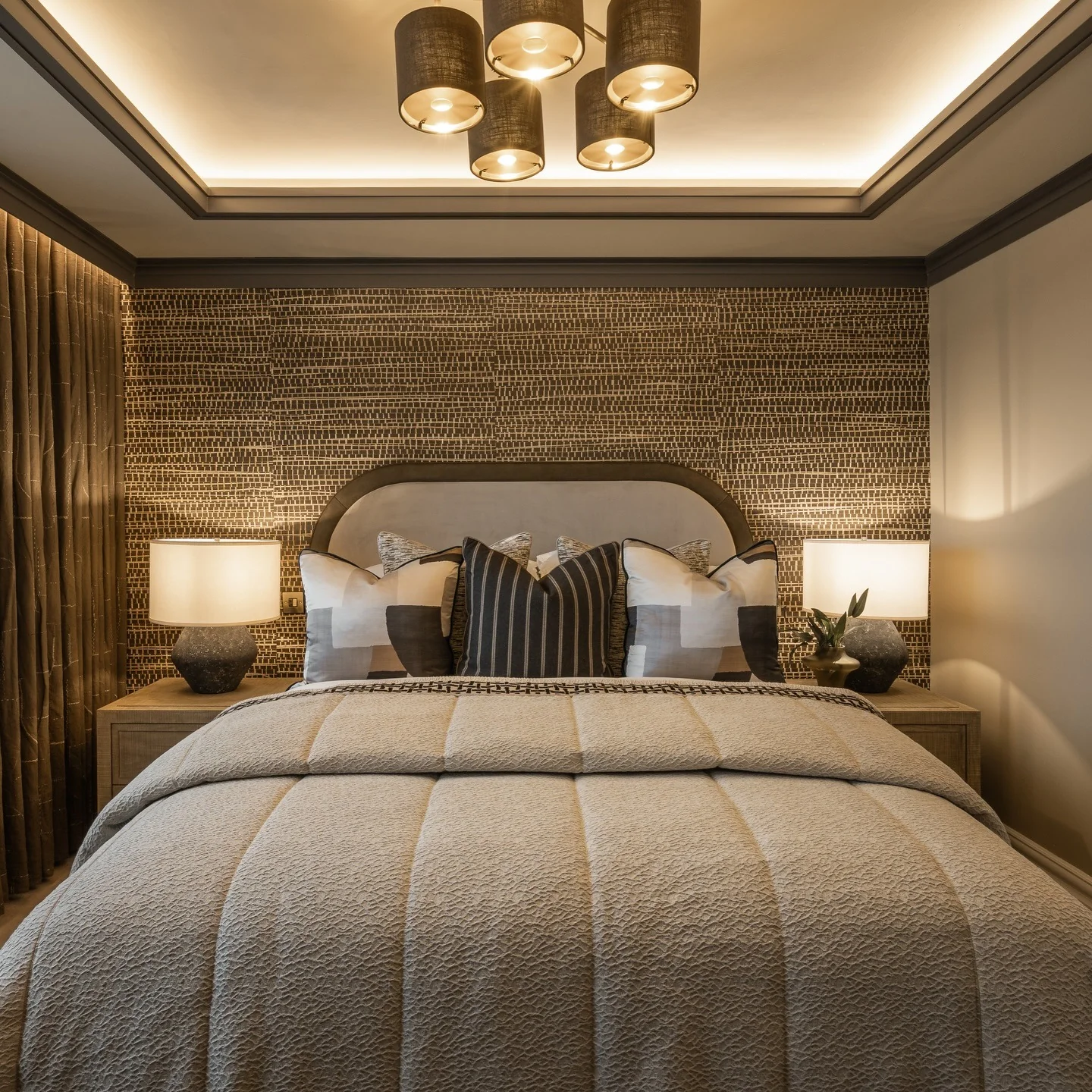 14. Moody Sophistication in Charcoal and Soft Taupe (Expensive Looking Bedroom Ideas)