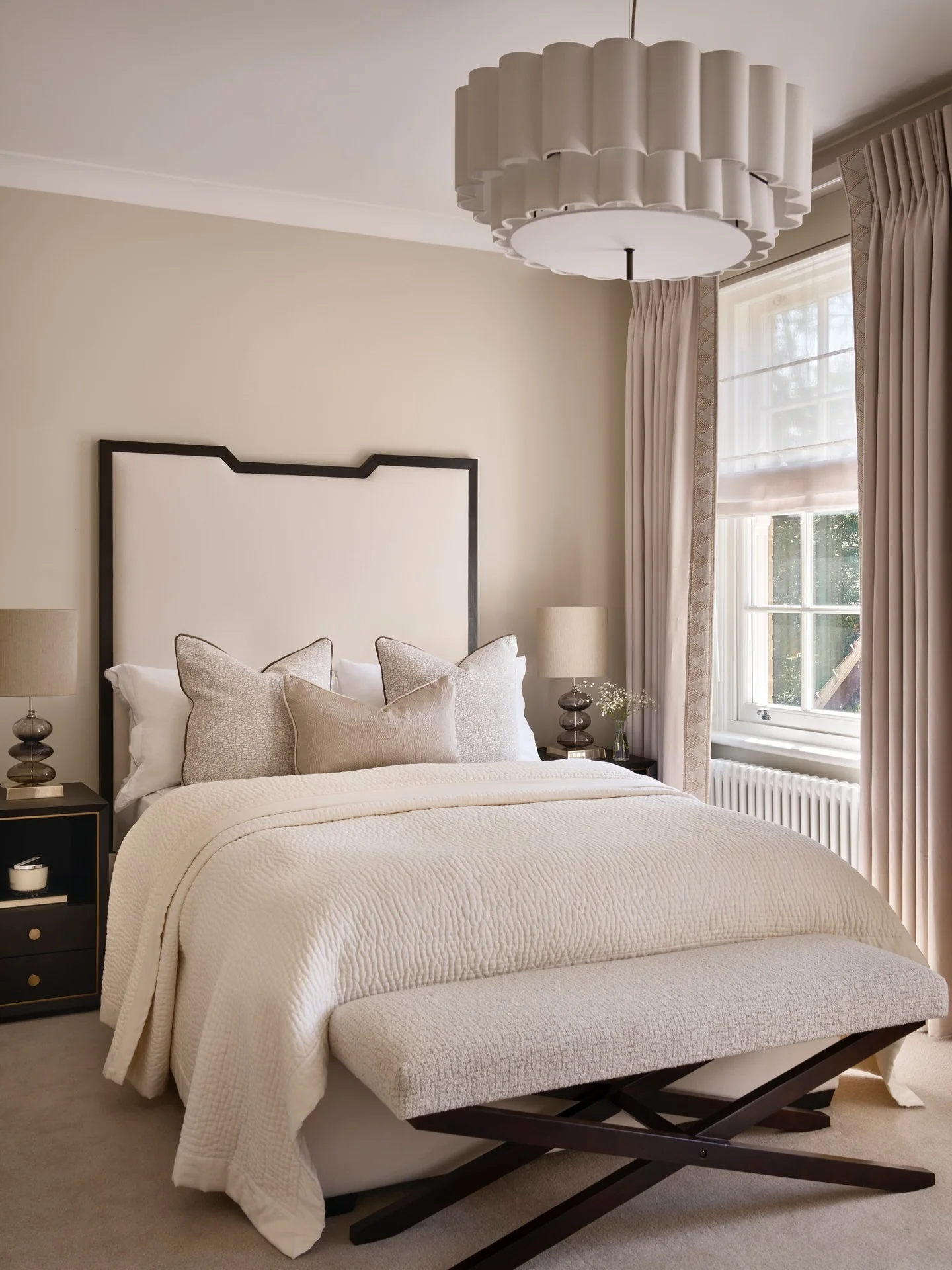13. Modern Tailored Neutrals with Graphic Contrast (Expensive Looking Bedroom Ideas)