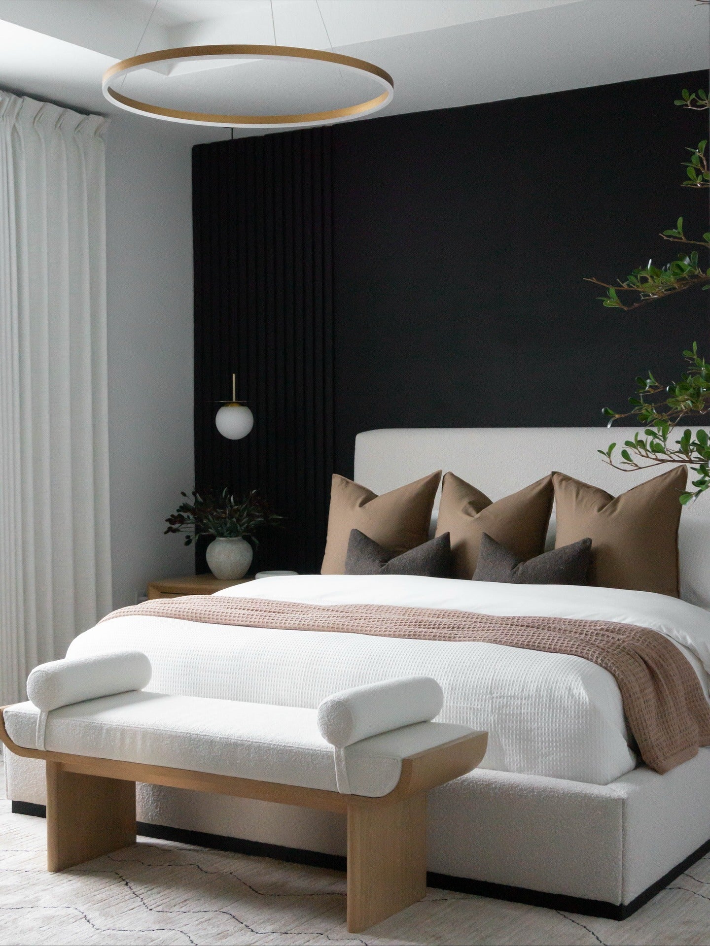 15. Contemporary Warm Minimalism in Black and Cream (Expensive Looking Bedroom Ideas)