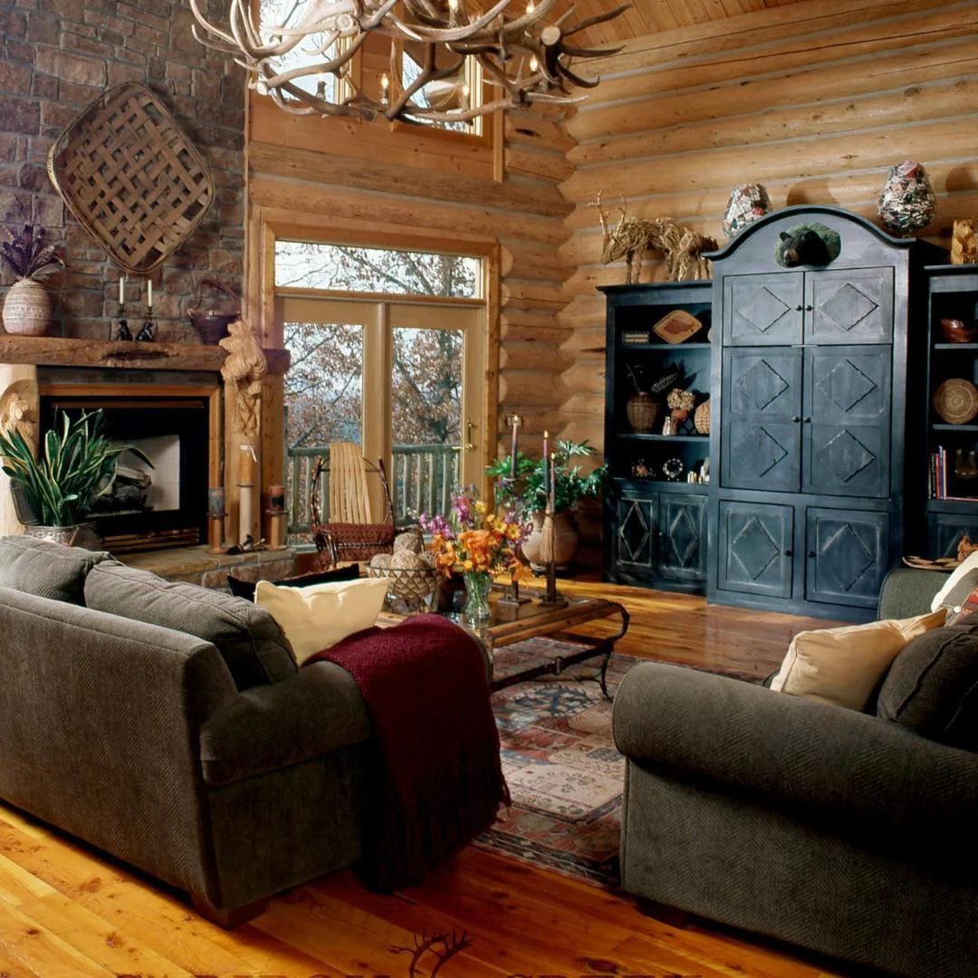 6. Classic Cabin Living Room in Forest Green and Wood Tones (Rustic Living Room Design Ideas)