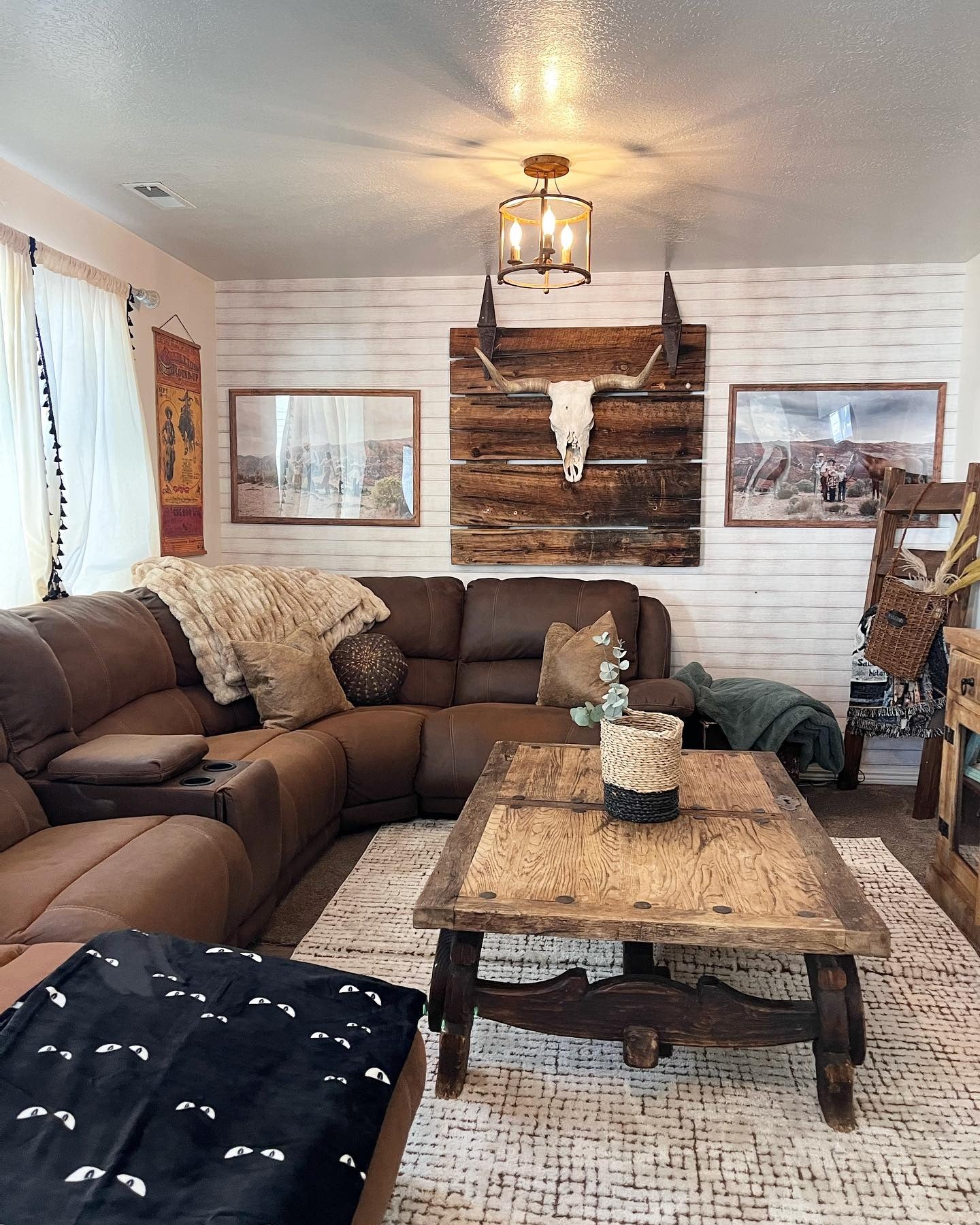 7. Western-Inspired Living Room in Saddle Brown and Bone (Rustic Living Room Design Ideas)