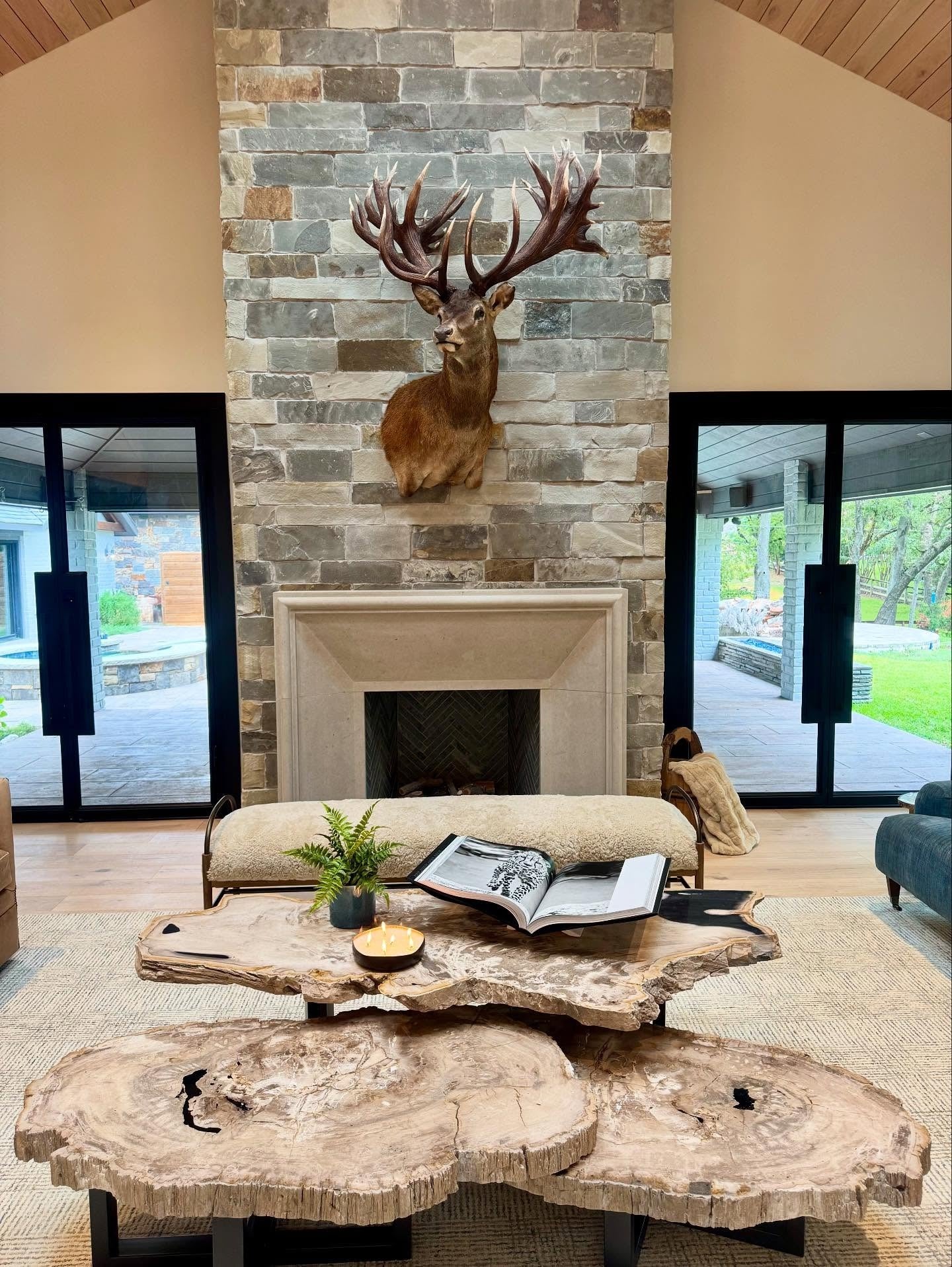 11. Modern Rustic Statement in Stone Gray and Natural Wood (Rustic Living Room Design Ideas)