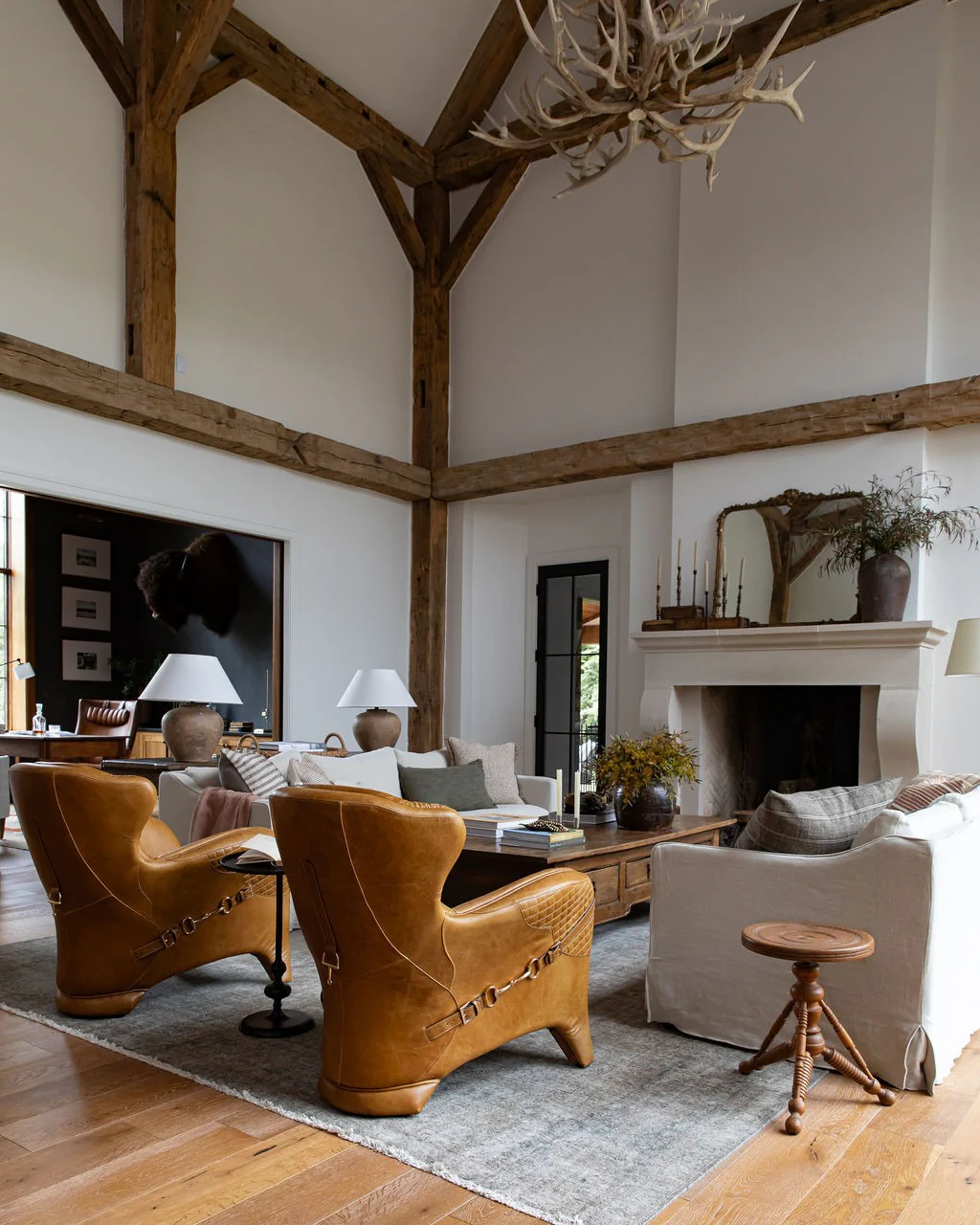 13. Refined Rustic Living Room in Soft White and Saddle Tan (Rustic Living Room Design Ideas)