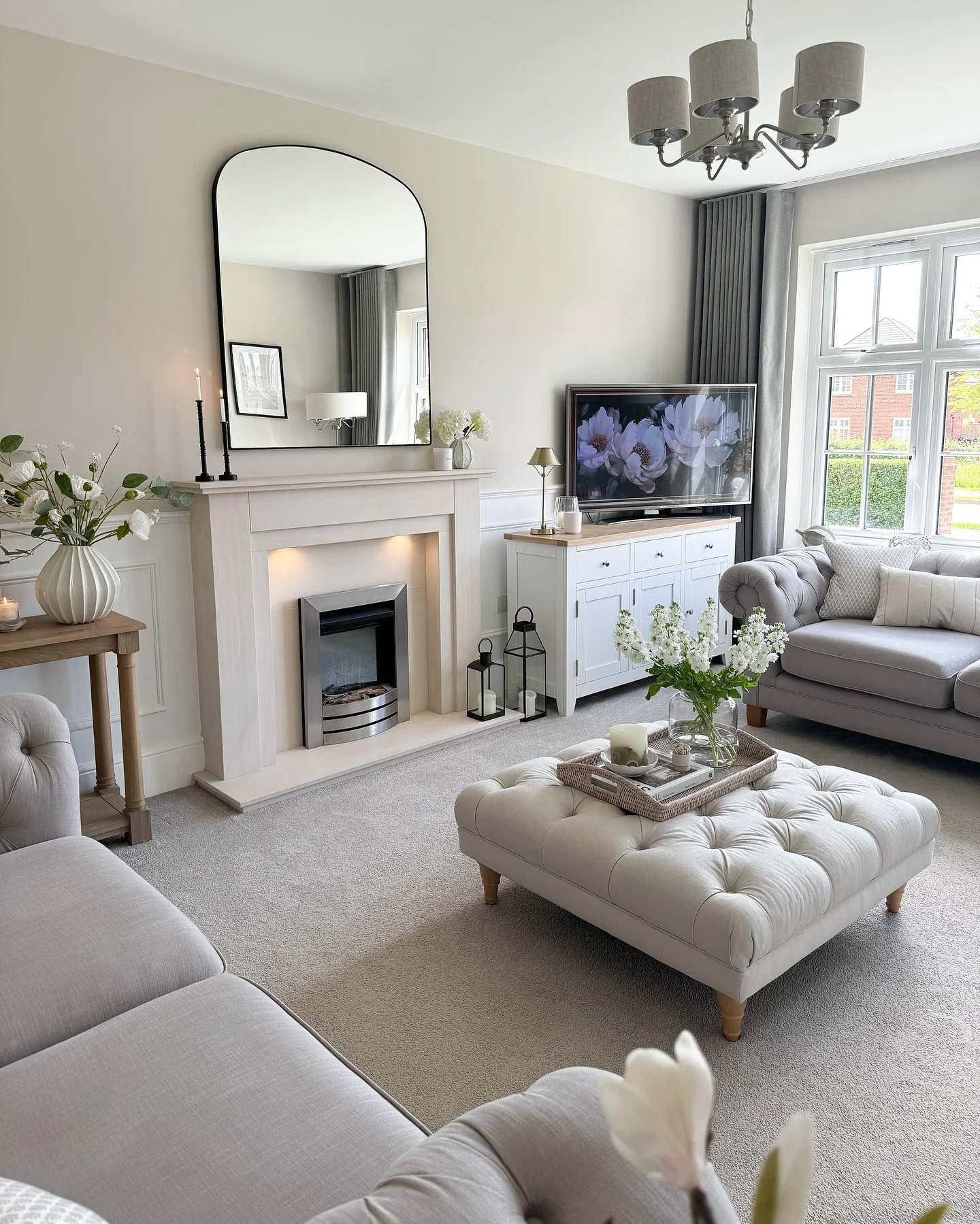 2. Soft Neutral Fireplace Lounge in Stone and Linen (Lounge Living Room Ideas)