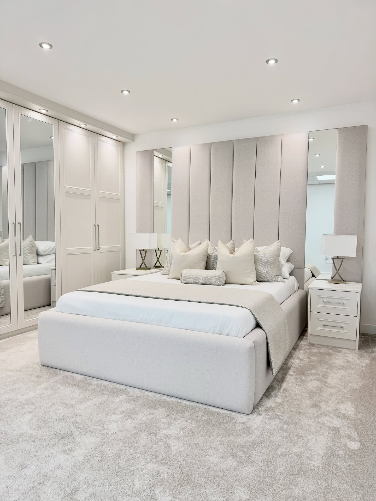 12. Minimal White Bedroom with Vertical Panel Headboard (White Furniture Bedroom Ideas)