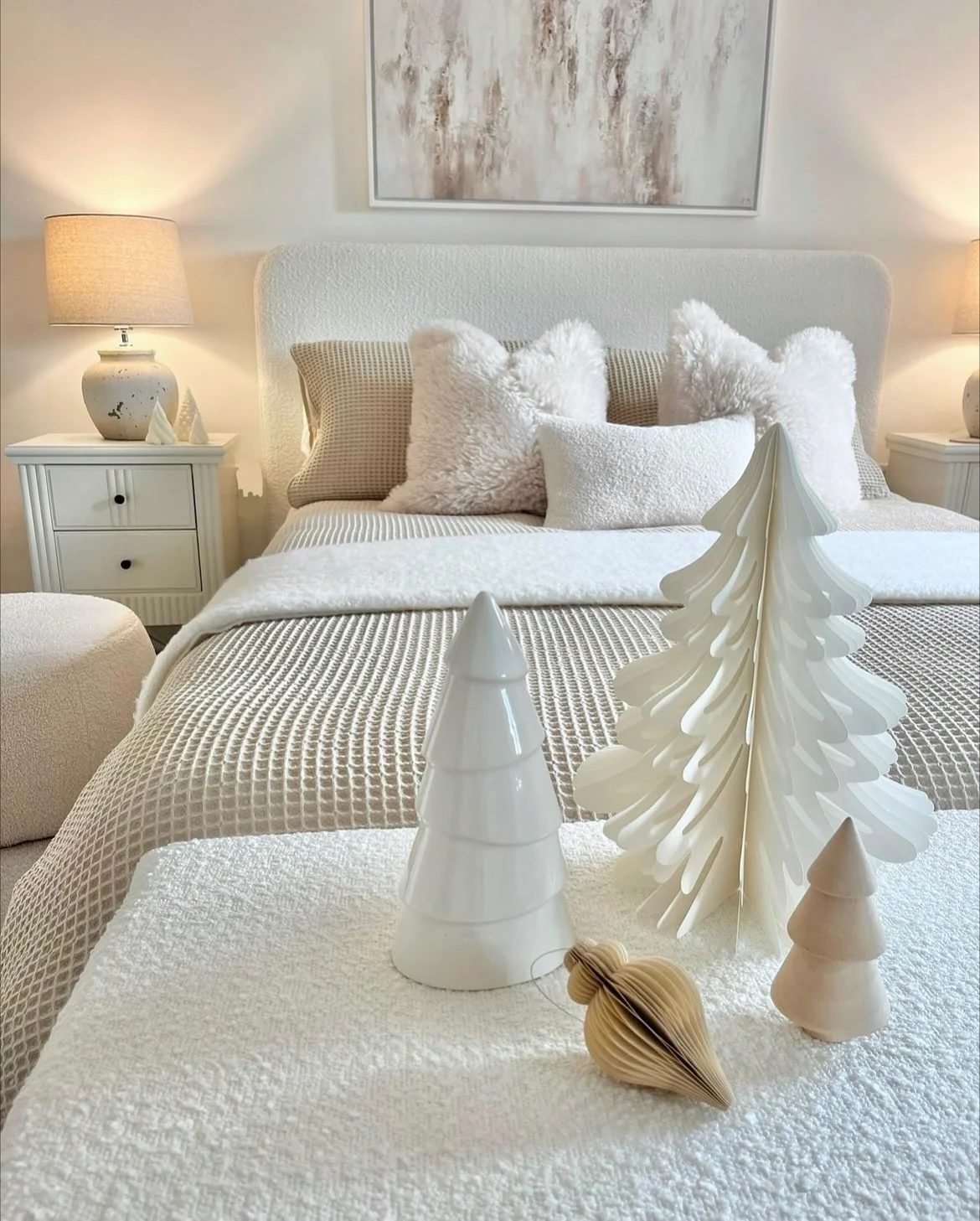 14. White Bedroom with Textured Neutrals and Seasonal Styling (White Furniture Bedroom Ideas)