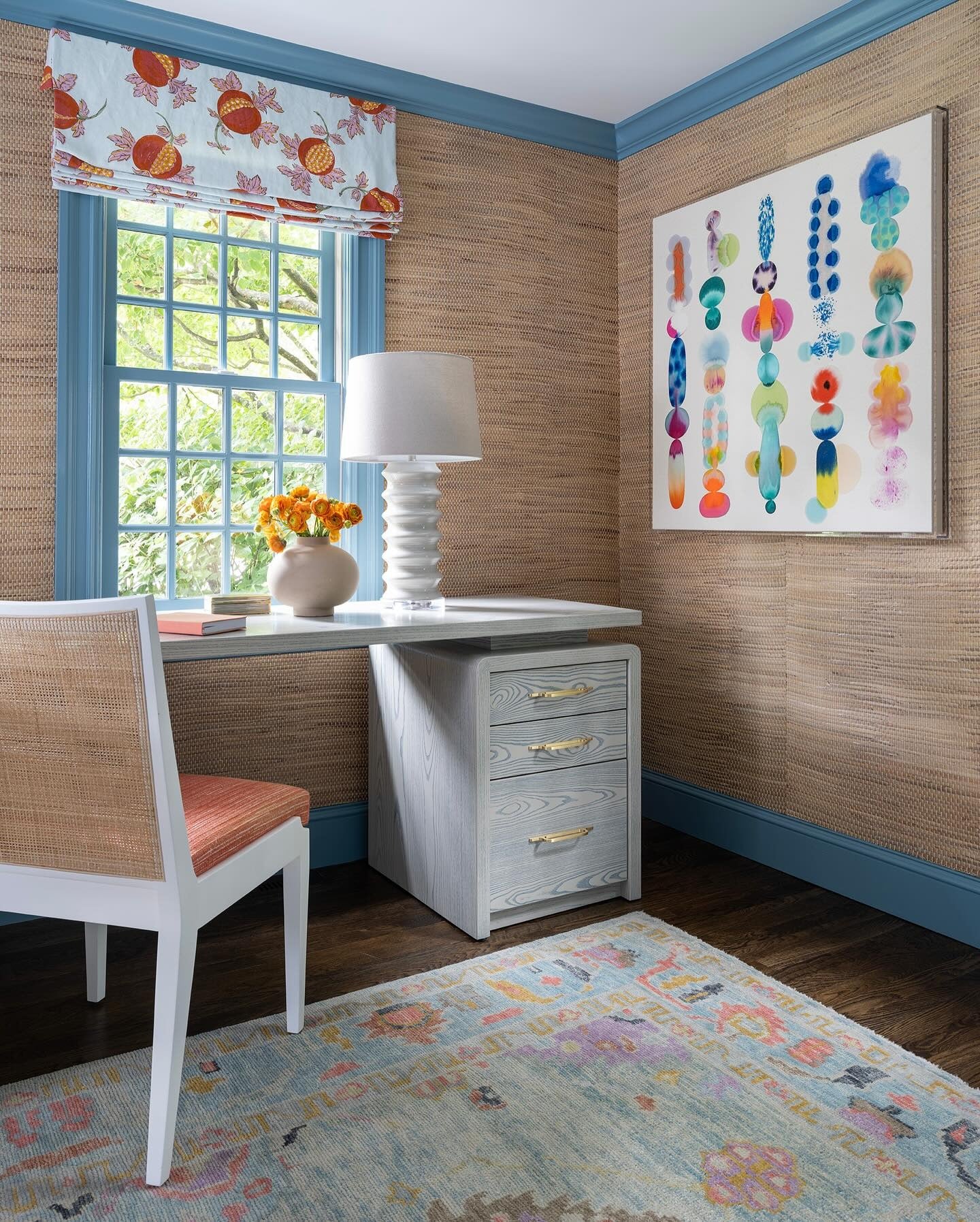 4. Coastal-Inspired Office with Soft Blues and Texture (Colorful Office Ideas)