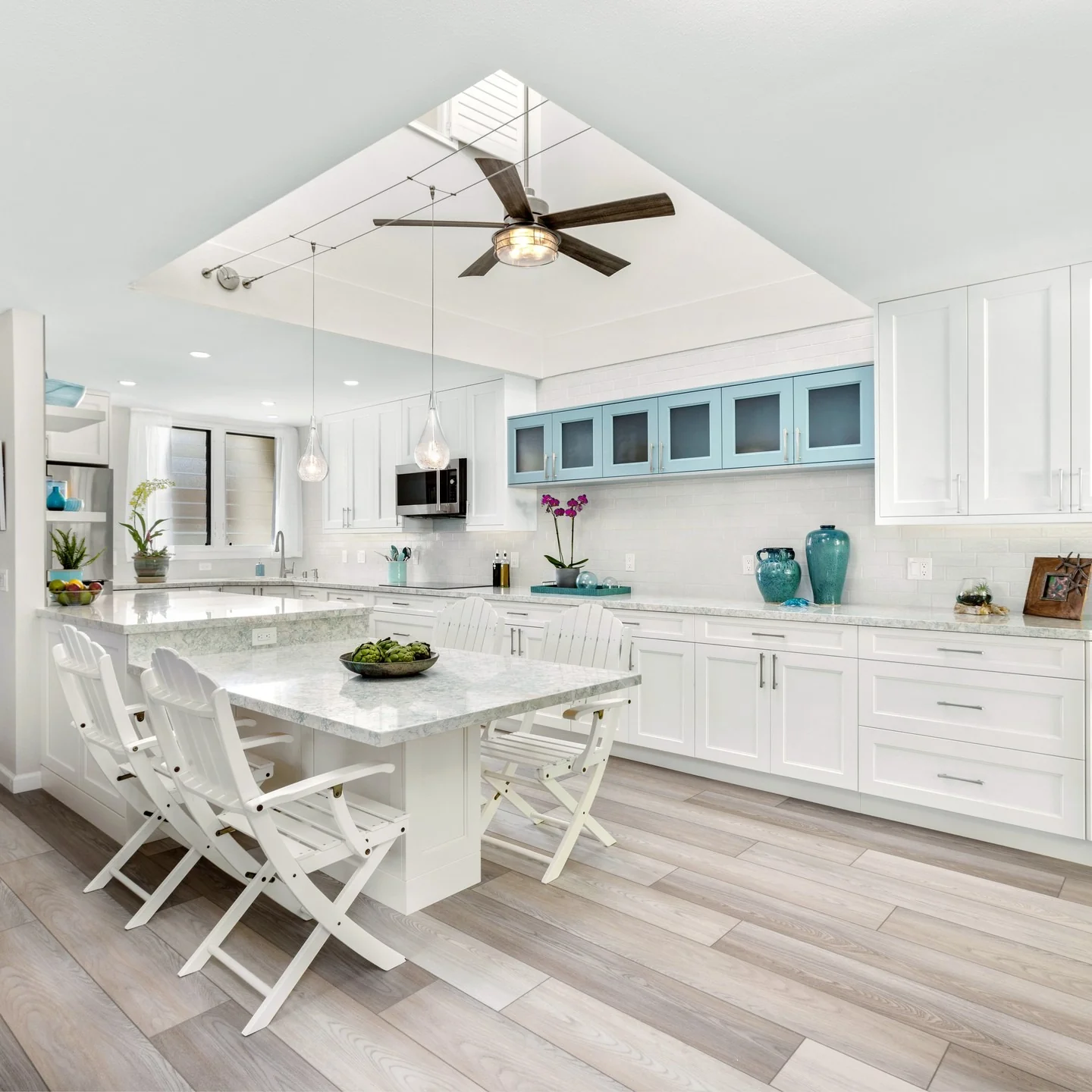 2. Modern Coastal Kitchen with White and Pale Aqua (Beachy Kitchen Ideas)