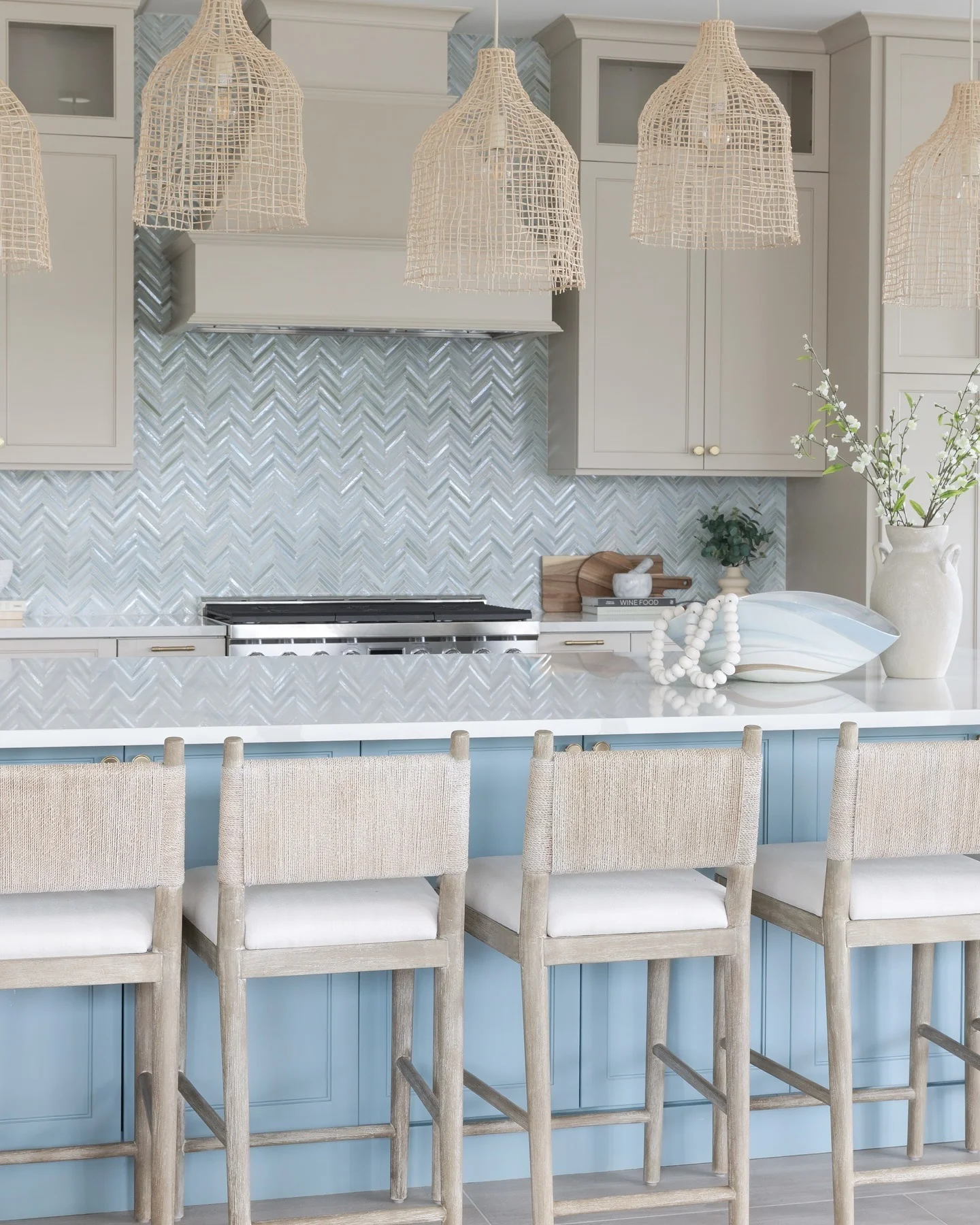 4. Soft Blue Island Kitchen with Neutral Layers (Beachy Kitchen Ideas)