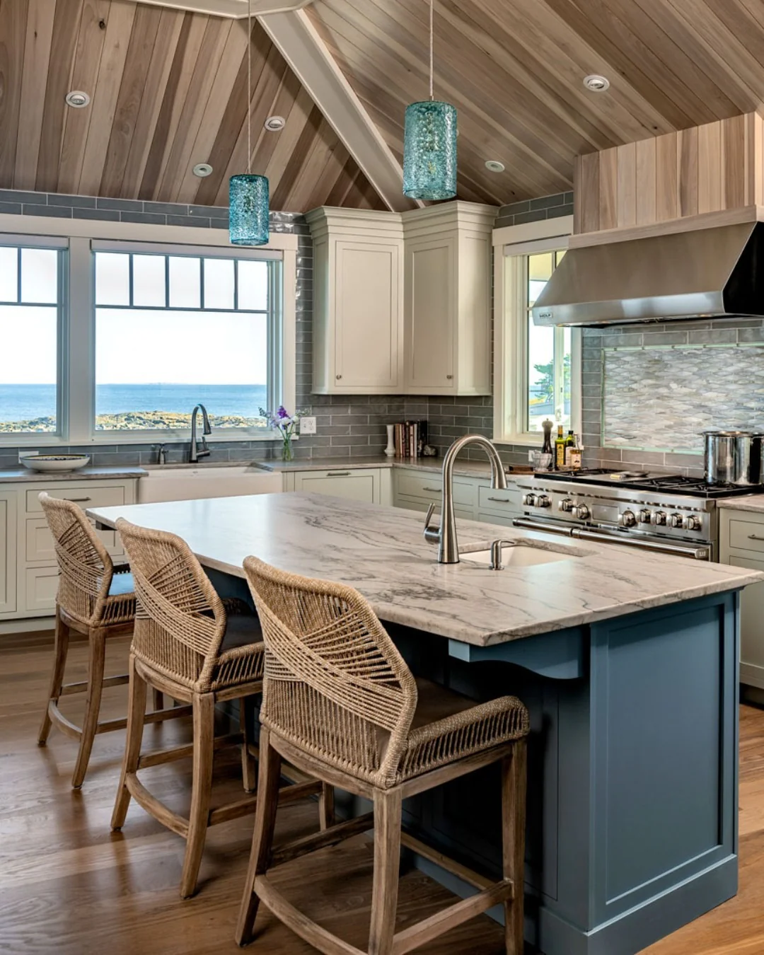 6. Ocean-Inspired Kitchen with Blue-Green and Natural Wood (Beachy Kitchen Ideas)
