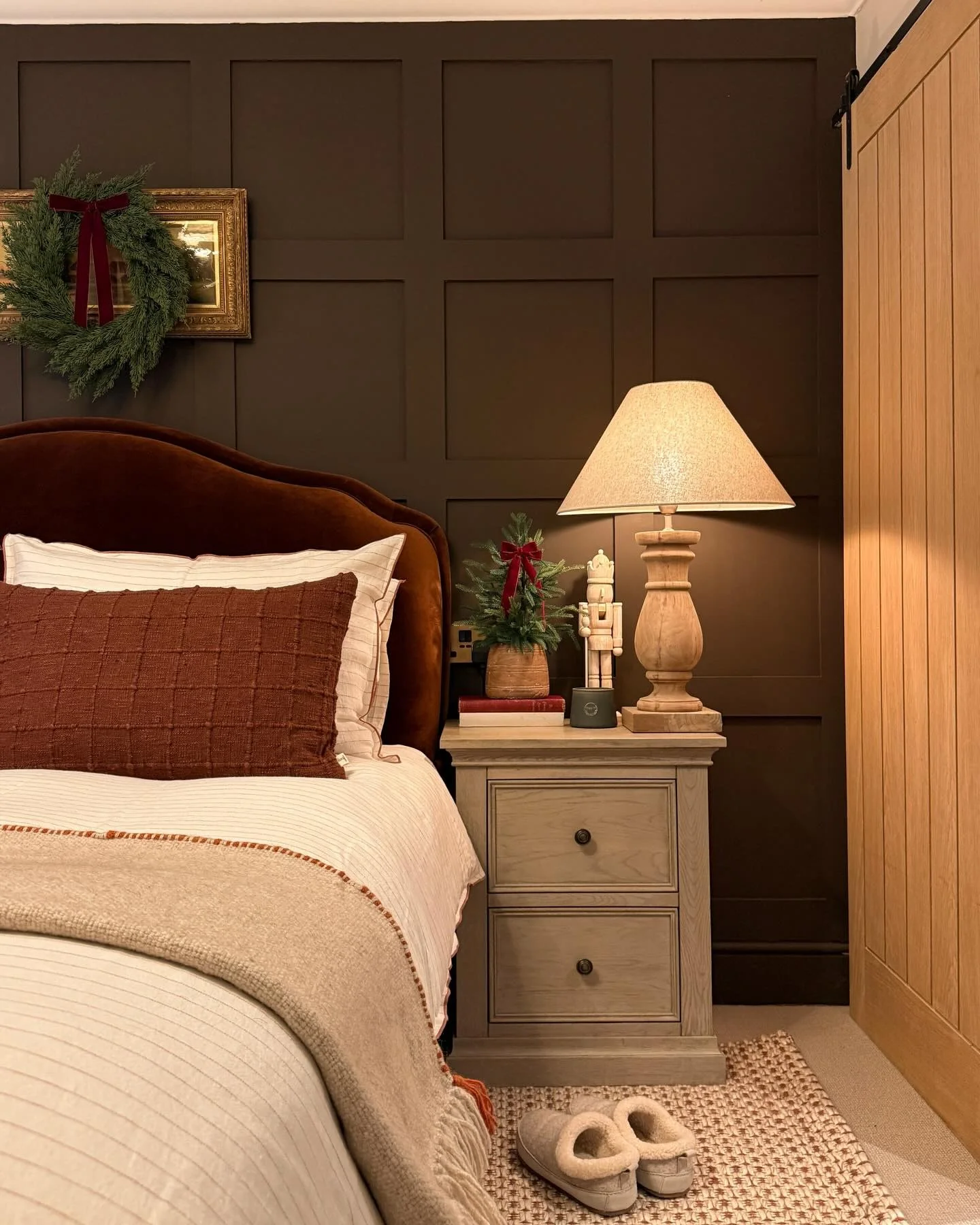 2. Deep Chocolate Panel Accent for Cozy Elegance (Accent Wall in Bedroom Ideas)