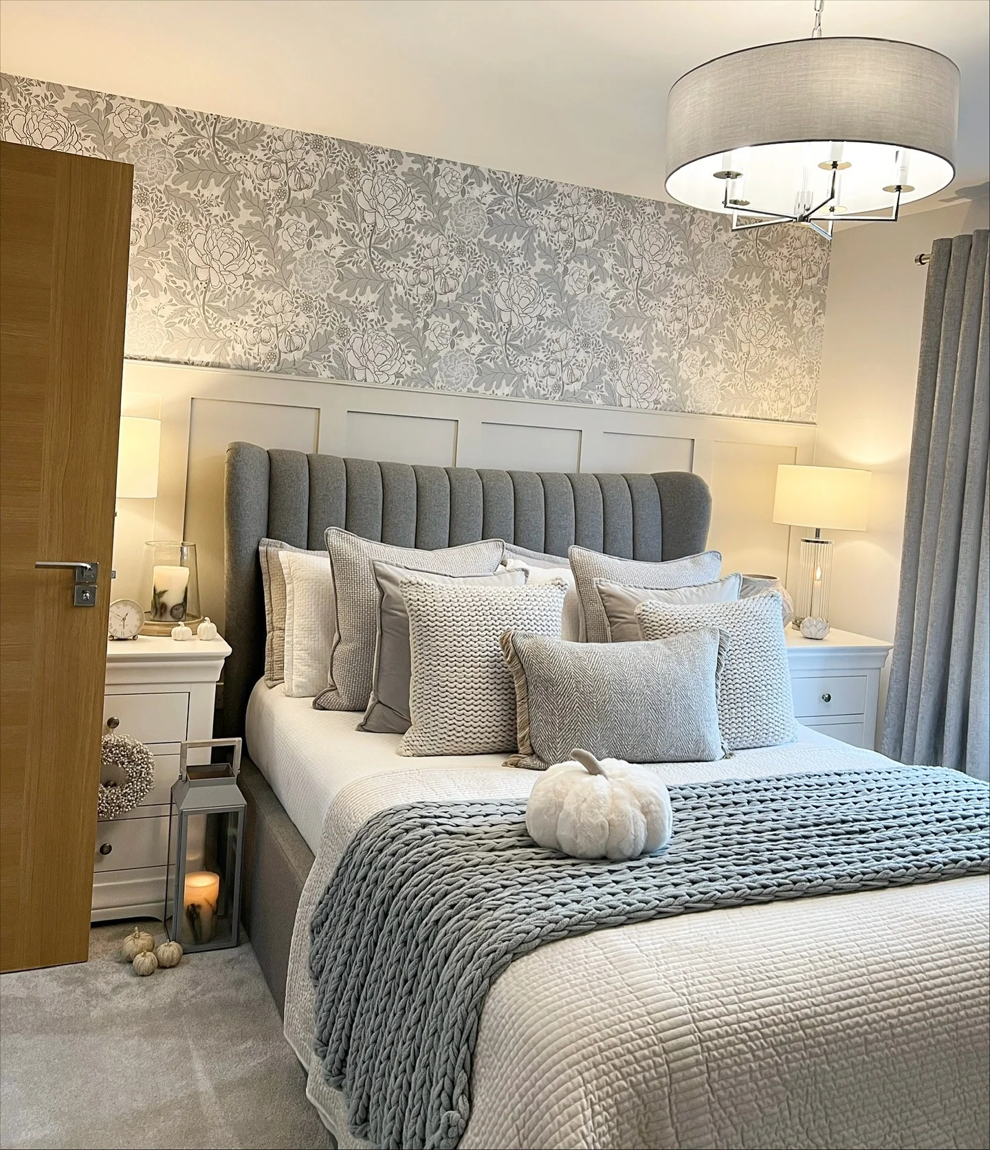 6. Soft Beige Panel Wall with Layered Texture (Accent Wall in Bedroom Ideas)