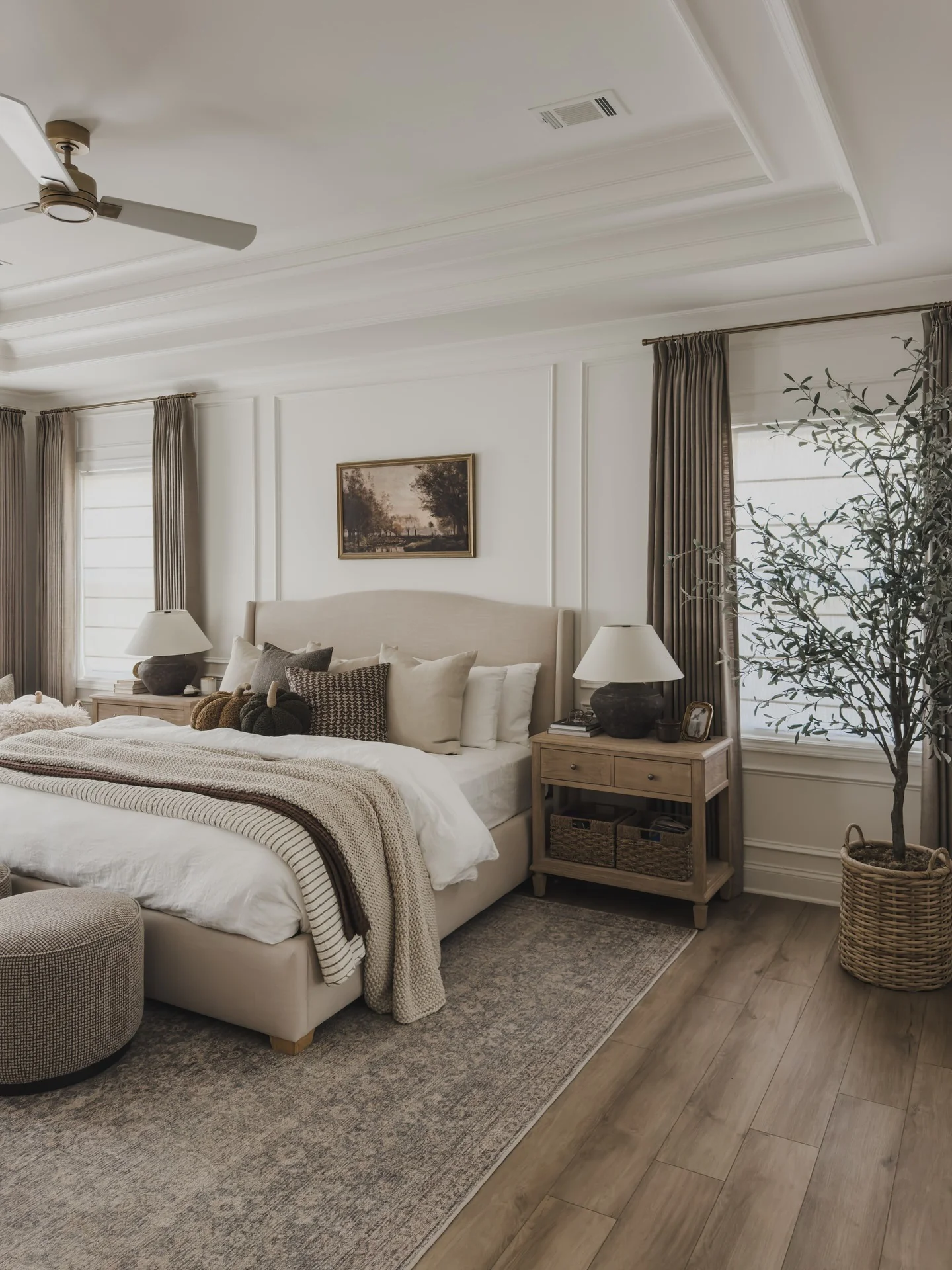 9. Warm Off-White Paneling with Inviting Simplicity (Accent Wall in Bedroom Ideas)