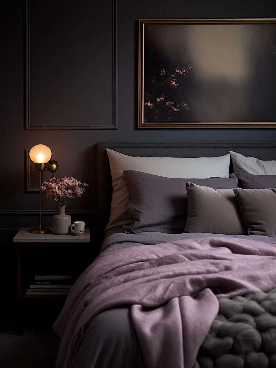 12. Charcoal Panel Accent with Moody Sophistication (Accent Wall in Bedroom Ideas)