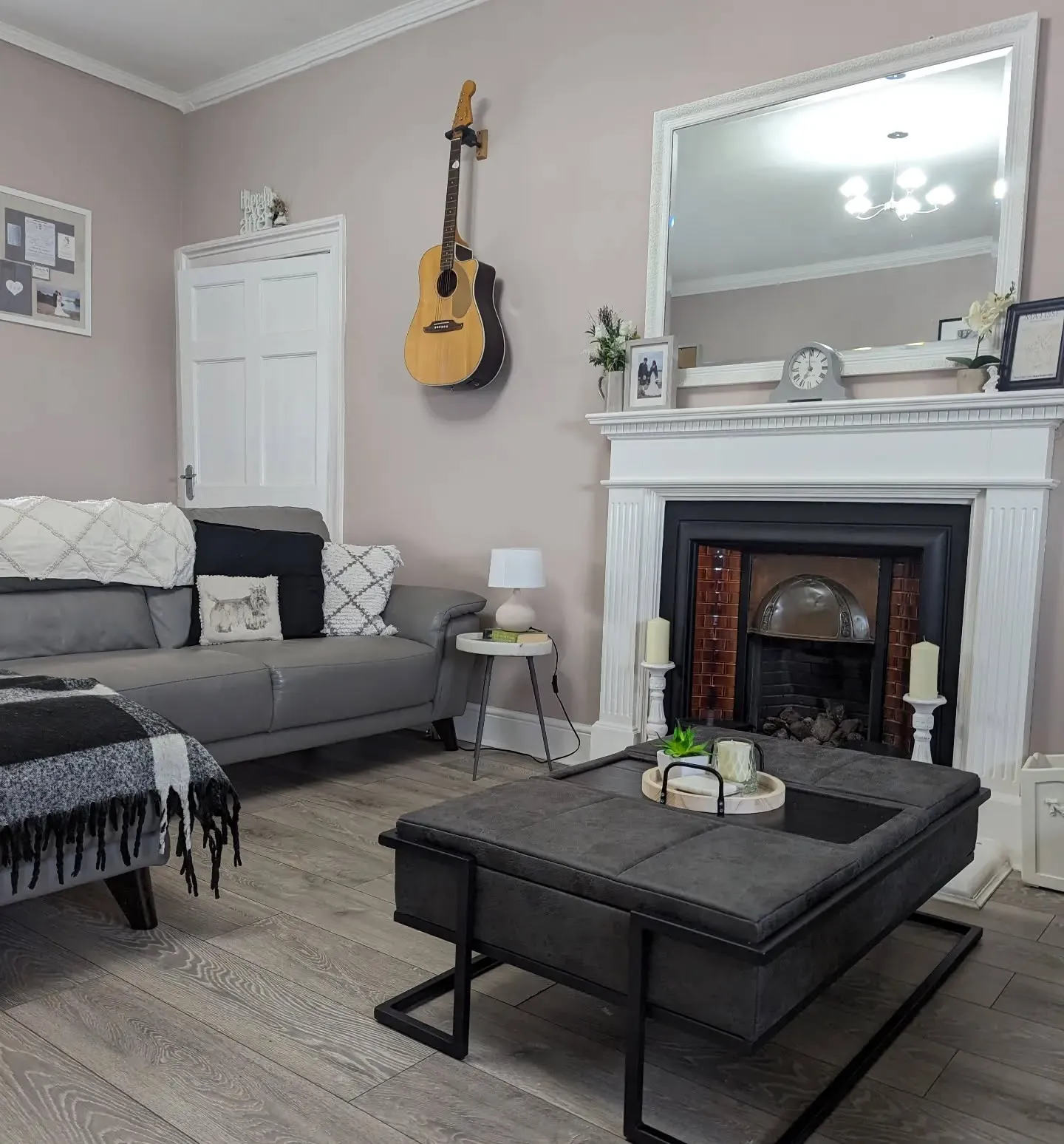 2. Soft Stone Grey Living Room with Classic Fireplace (Grey Living Room Ideas)