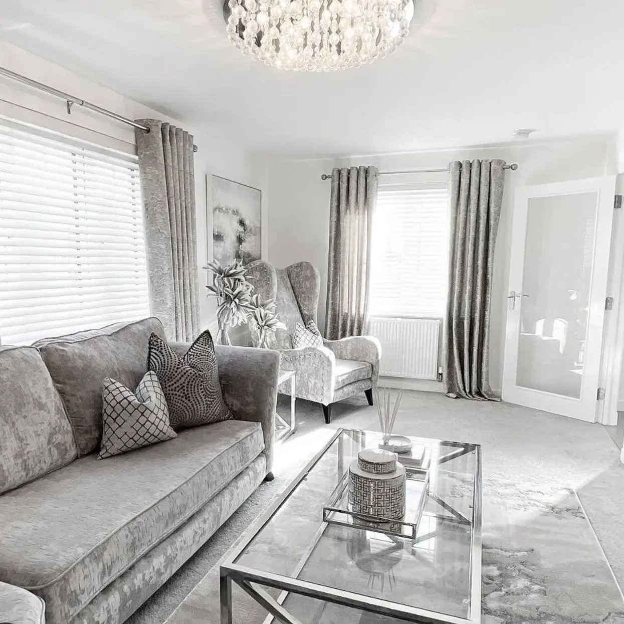 7. Grey Glam Living Room with Soft Metallic Touches (Grey Living Room Ideas)