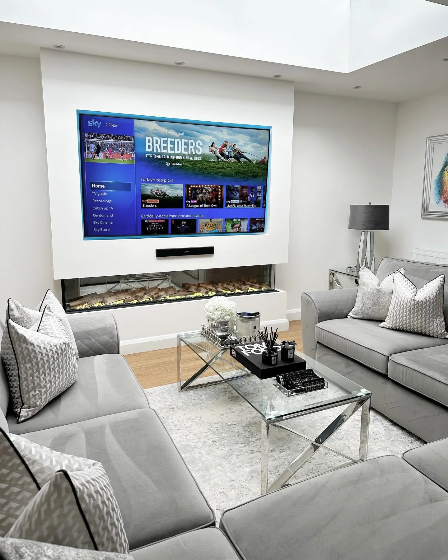 8. Minimal Grey Living Room with Fireplace Feature (Grey Living Room Ideas)