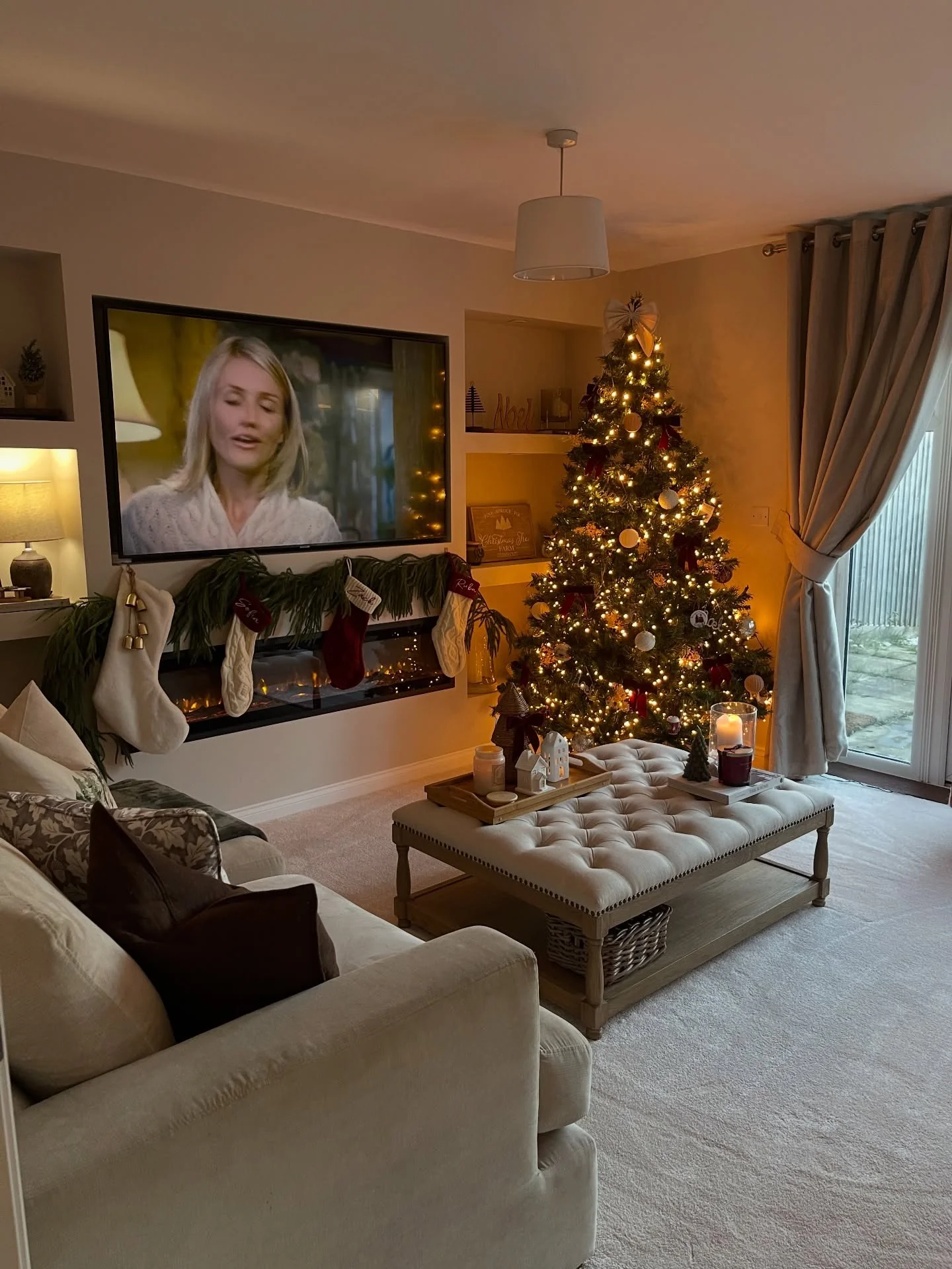 12. Warm Greige Living Room with Seasonal Styling (Grey Living Room Ideas)