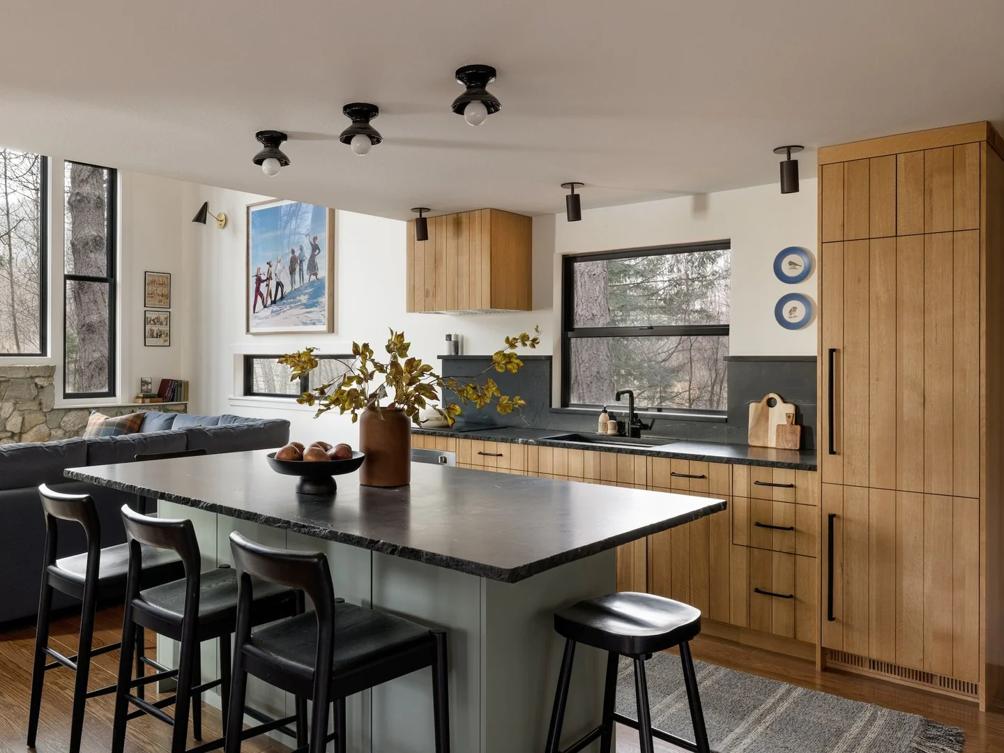 14. Contemporary Cabin Kitchen with Light Wood and Charcoal Accents (Cabin Kitchen Ideas)