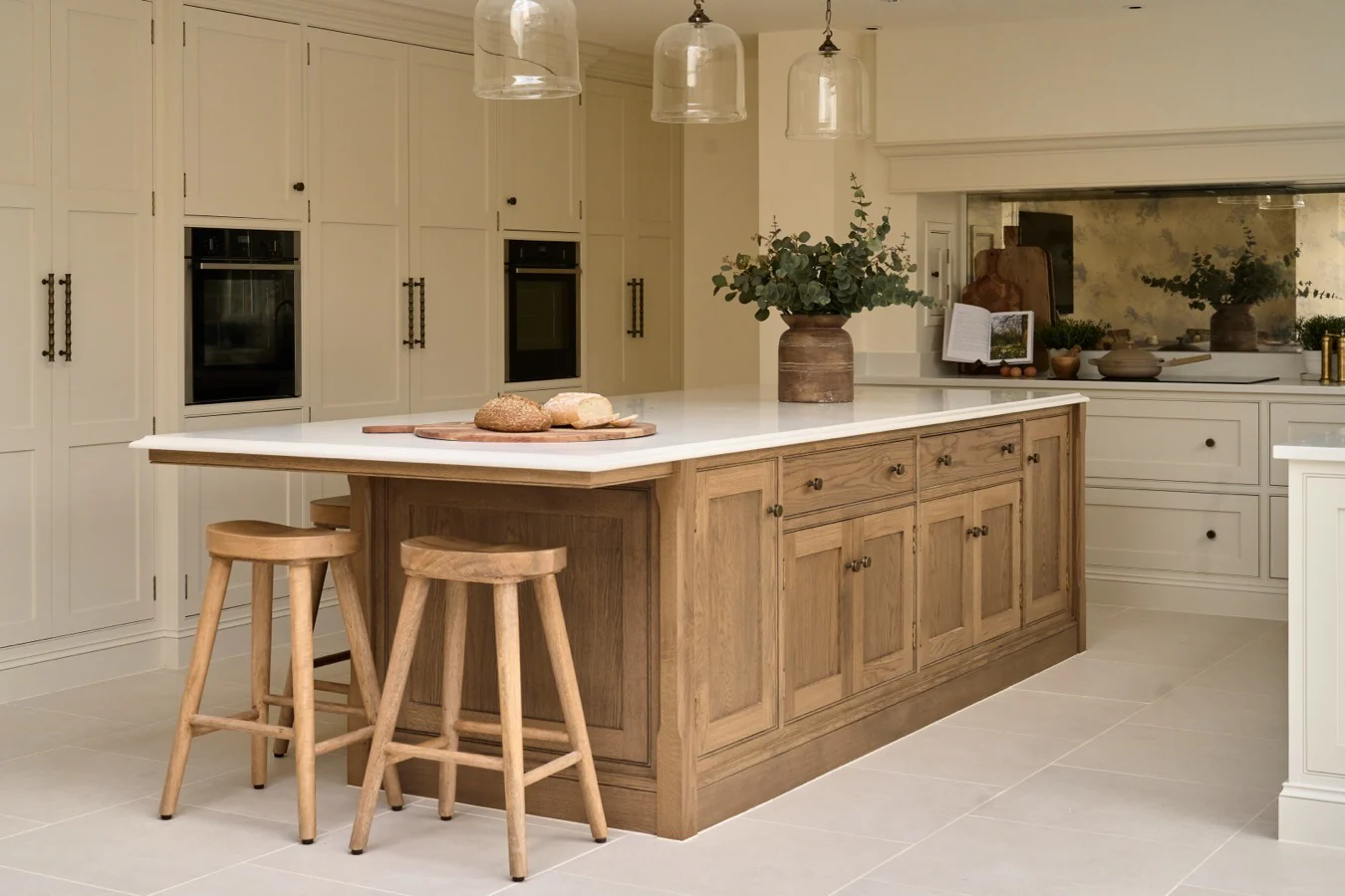 4. Warm Neutral Tall Cabinets with Statement Island (Tall Kitchen Cabinets Ideas)