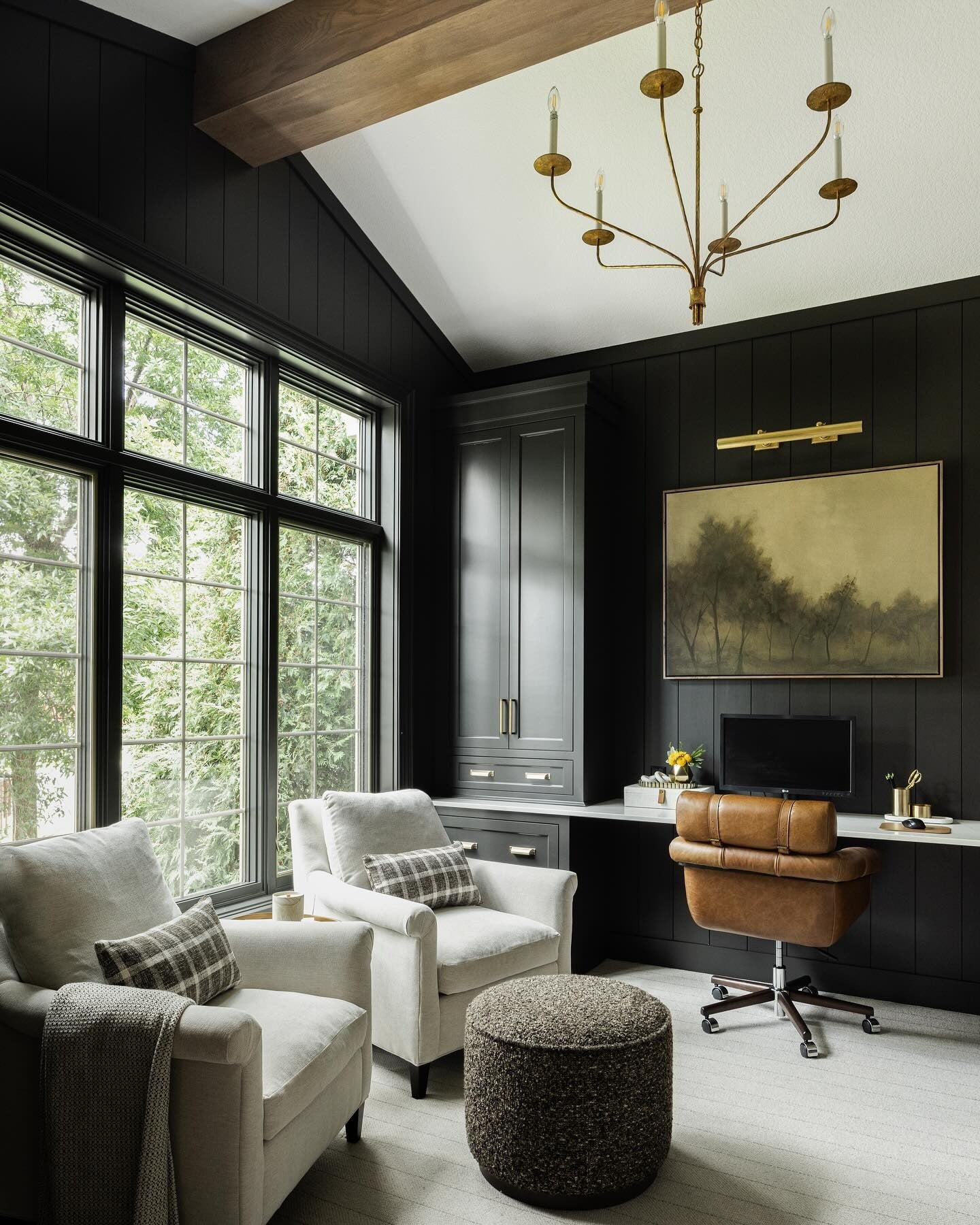 3. Moody Black Paneled Office with Soft Neutrals (Moody Office Ideas)