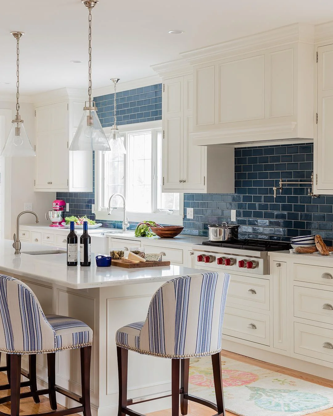 3. Classic White Kitchen with Coastal Blue Tile (Coastal Kitchen Ideas)