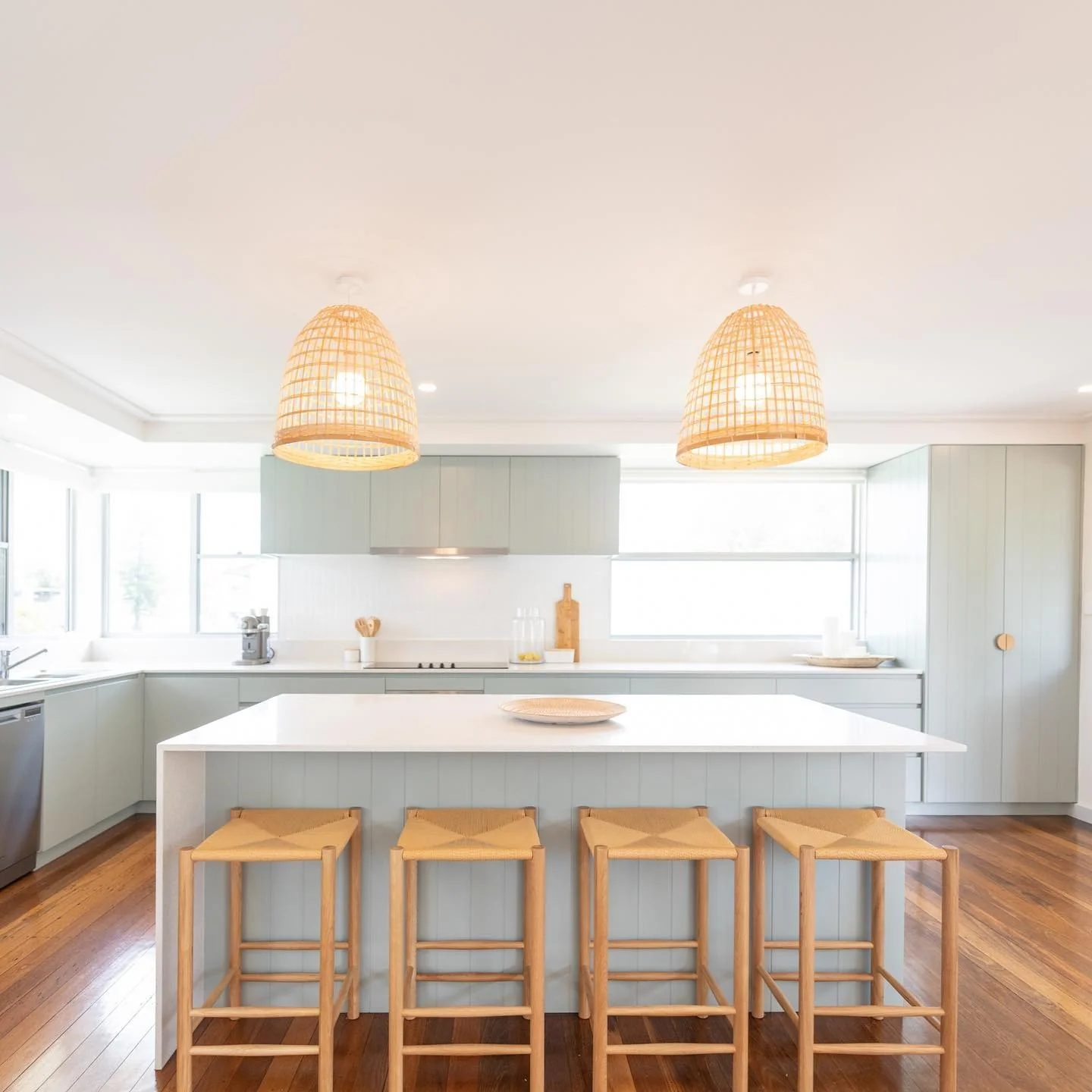 2. Seafoam Cabinetry with Natural Wood Accents (Coastal Kitchen Ideas)