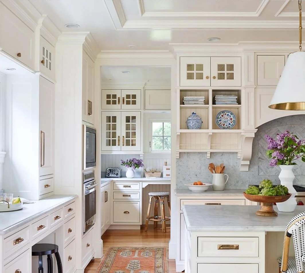 2. Classic White Kitchen with Coffered Ceiling Detail (High Ceiling Kitchen Ideas)