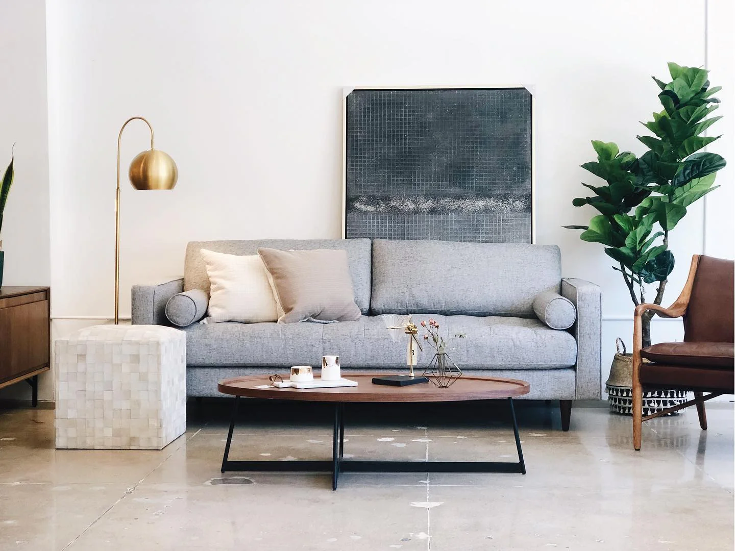 5. Modern Grey Sofa with Warm Wood Balance (Grey Sofa Living Room Ideas)