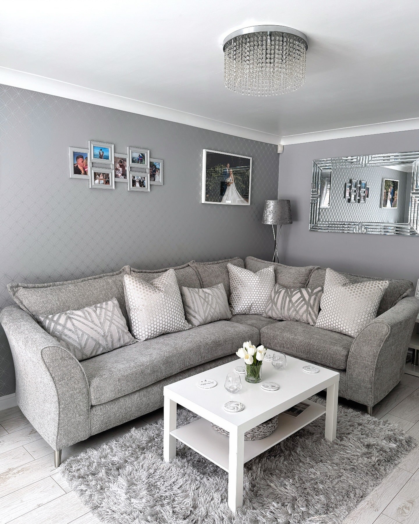 9. Neutral Grey Living Room with Graphic Texture (Grey Sofa Living Room Ideas)