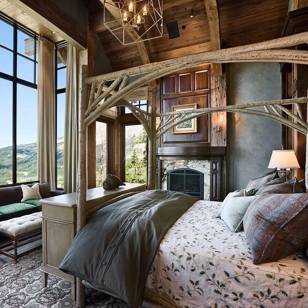 3. Elevated Ranch Luxury in Earthy Greens and Wood (Cowgirl Bedroom Ideas)