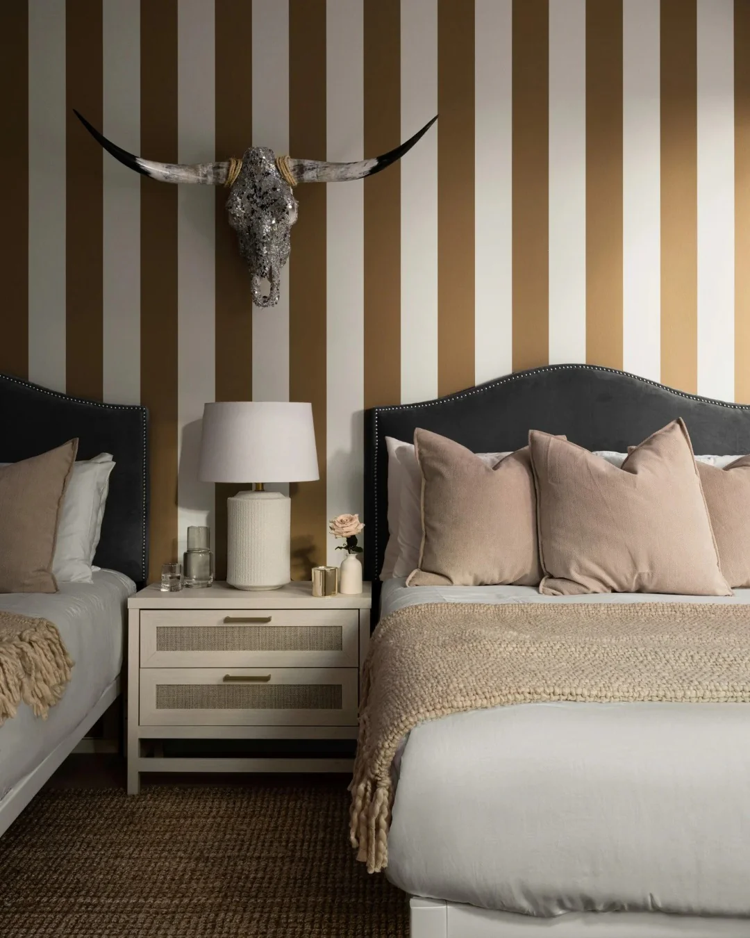 7. Contemporary Ranch Style in Warm Taupe and Gold (Cowgirl Bedroom Ideas)