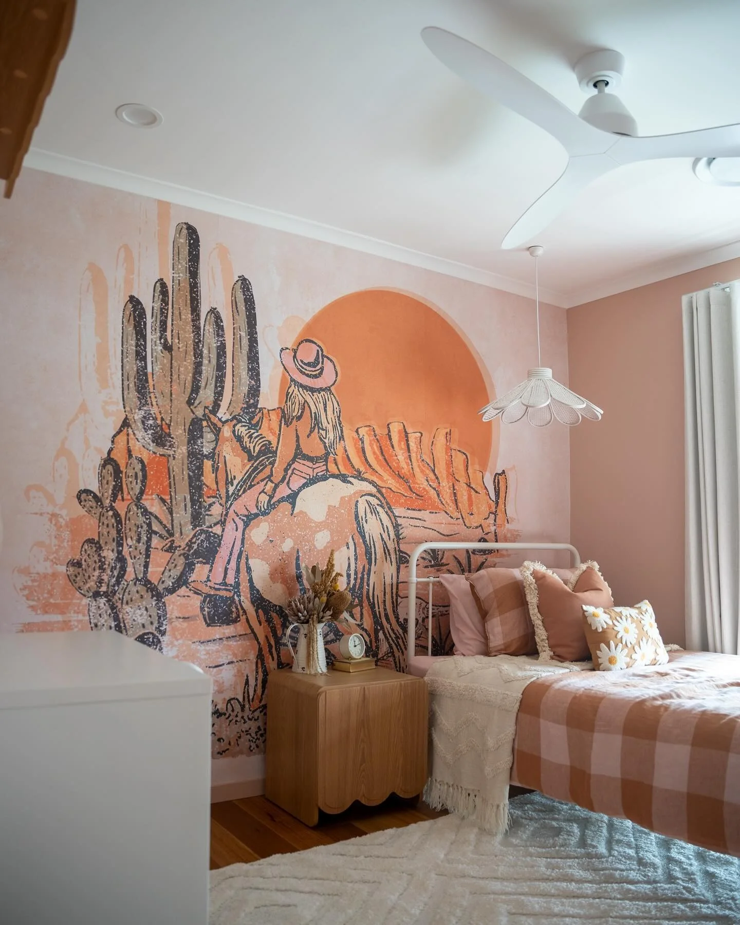 12. Desert Cowgirl Mural Bedroom in Blush and Clay (Cowgirl Bedroom Ideas)