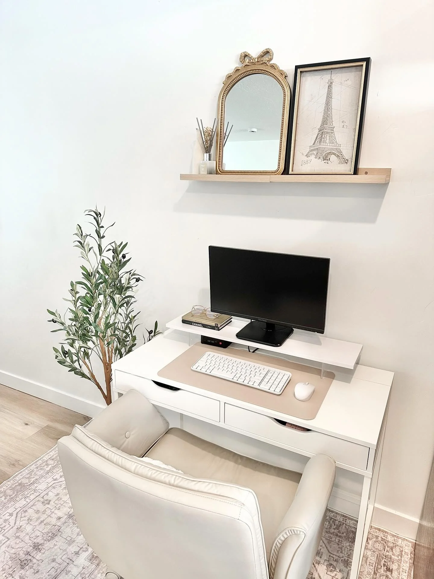 7. Parisian-Style Workspace in Cream & Antique Gold (Home Office Decor Ideas)