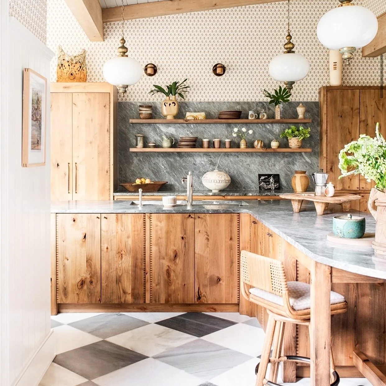 13. Earthy Wood & Stone Bohemian Kitchen with Neutral Layers (Bohemian Kitchen Ideas)