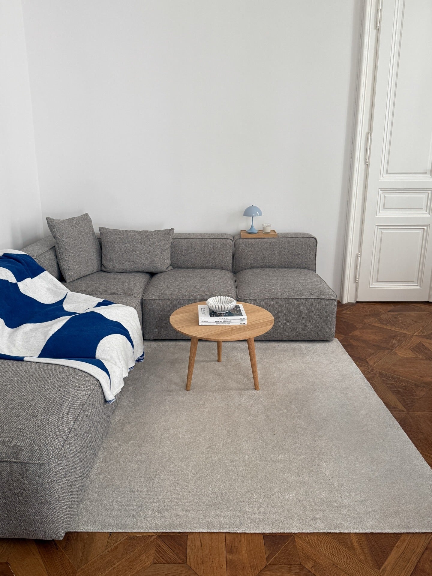 15. Scandinavian Minimal Living Room in Gray and Natural Wood (Minimal Living Room Ideas)