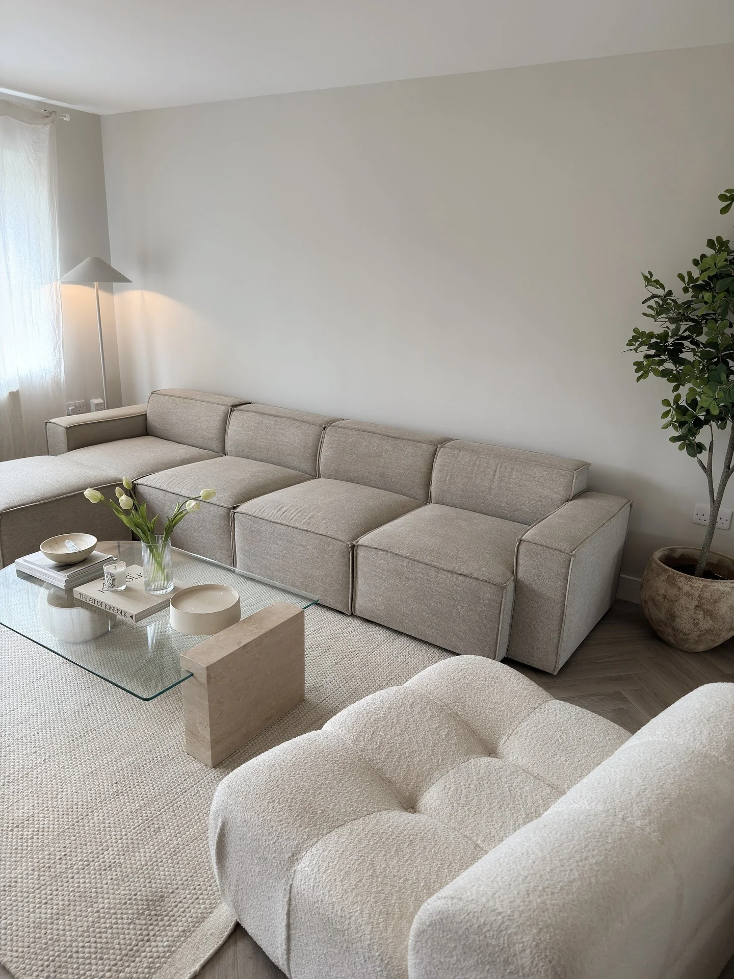 14. Contemporary Minimal Living Room in Light Taupe and Soft White (Minimal Living Room Ideas)