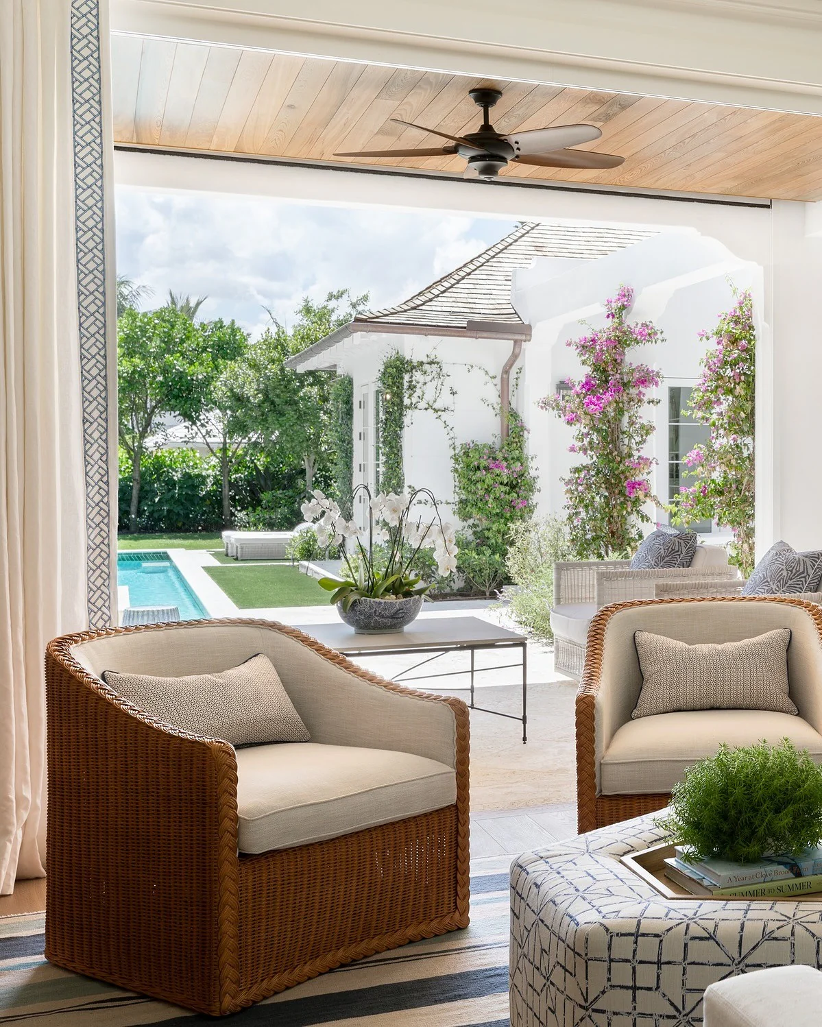 7. Indoor-Outdoor Coastal Lounge in Sand and Cream (Beach Living Room Ideas)