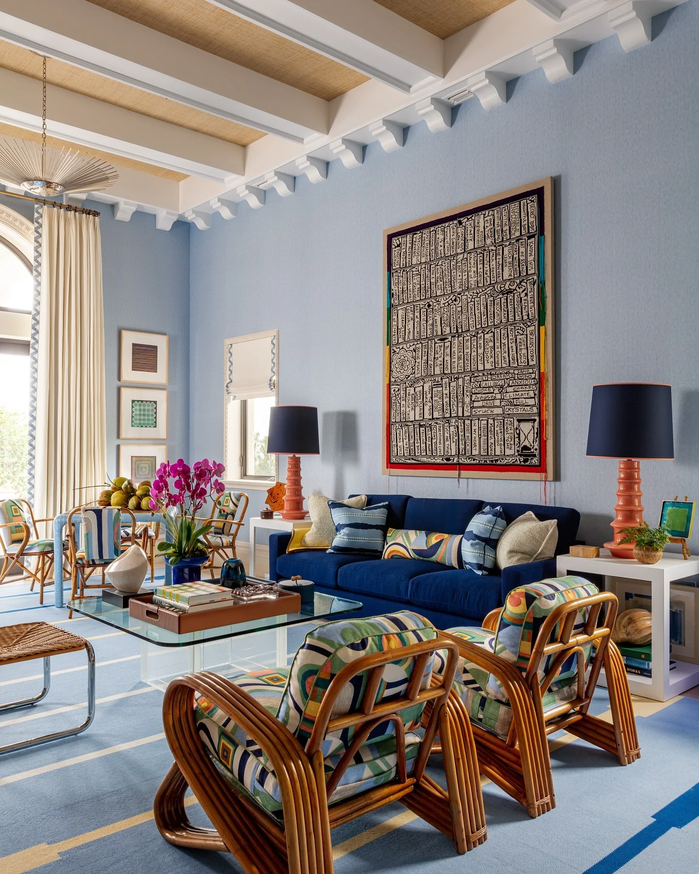 12. Classic Coastal Living Room in Powder Blue and Navy (Beach Living Room Ideas)