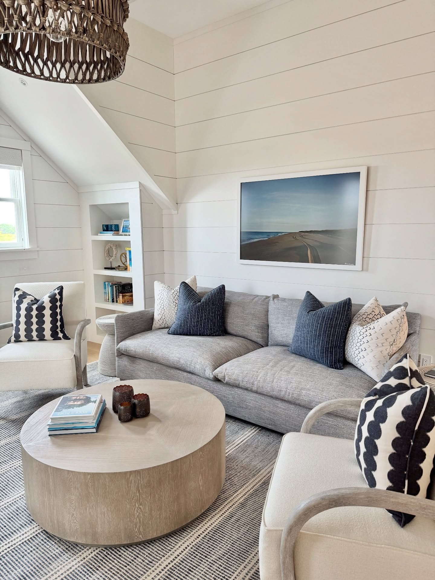 15. Neutral Coastal Loft Living Room in Gray and Sand (Beach Living Room Ideas)