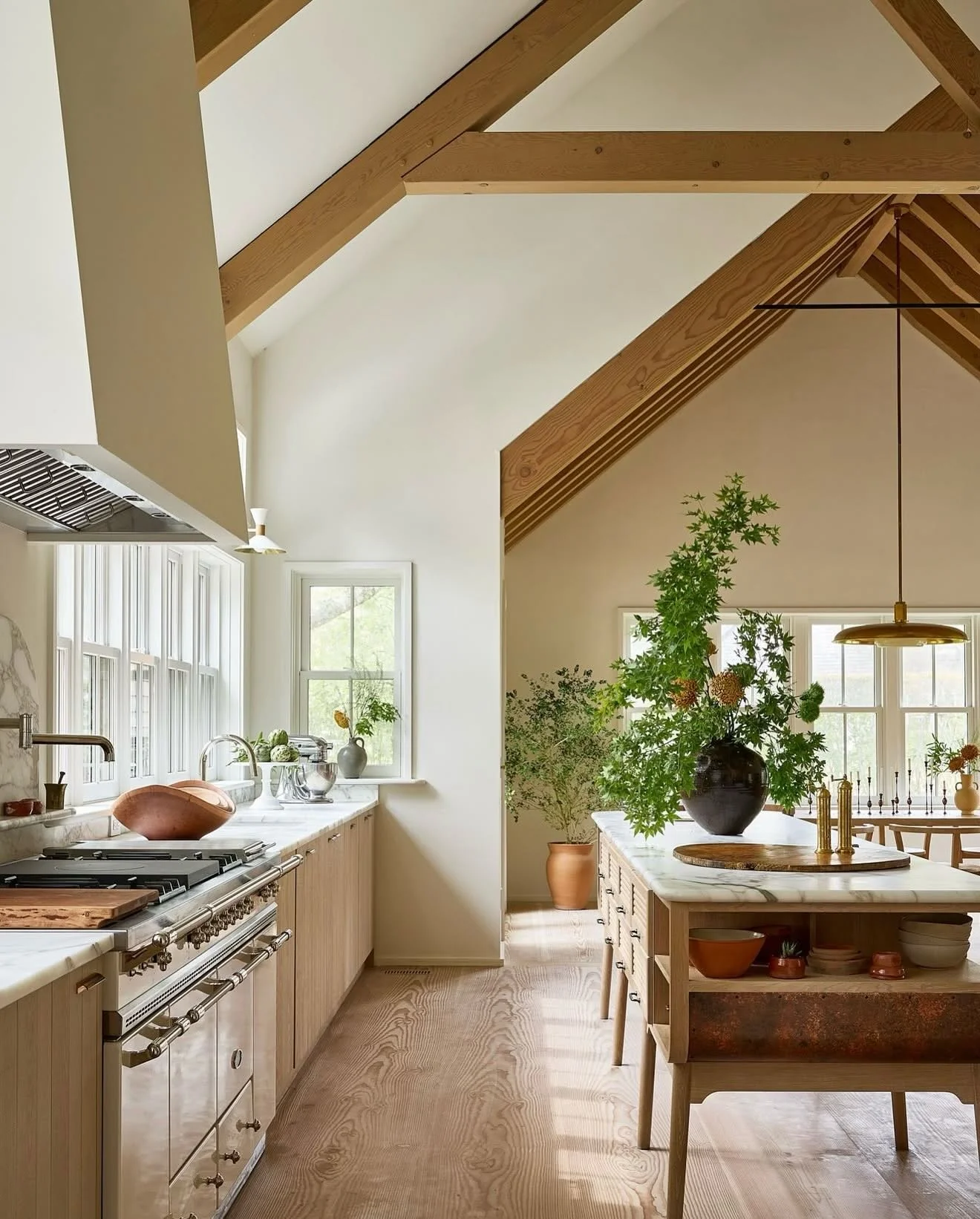 8. Vaulted Ceiling Kitchen with Natural Wood Accents (Long Narrow Kitchen Ideas)