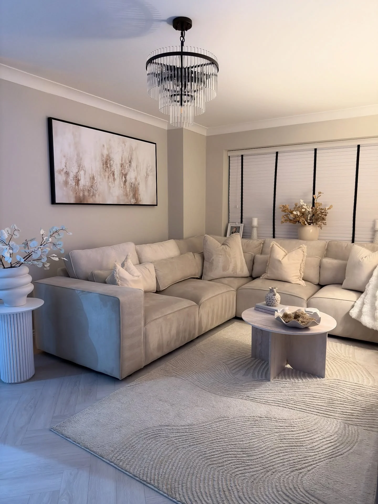 14. Sculpted Neutral Rug in a Contemporary Setting (Living Room Rug Ideas)