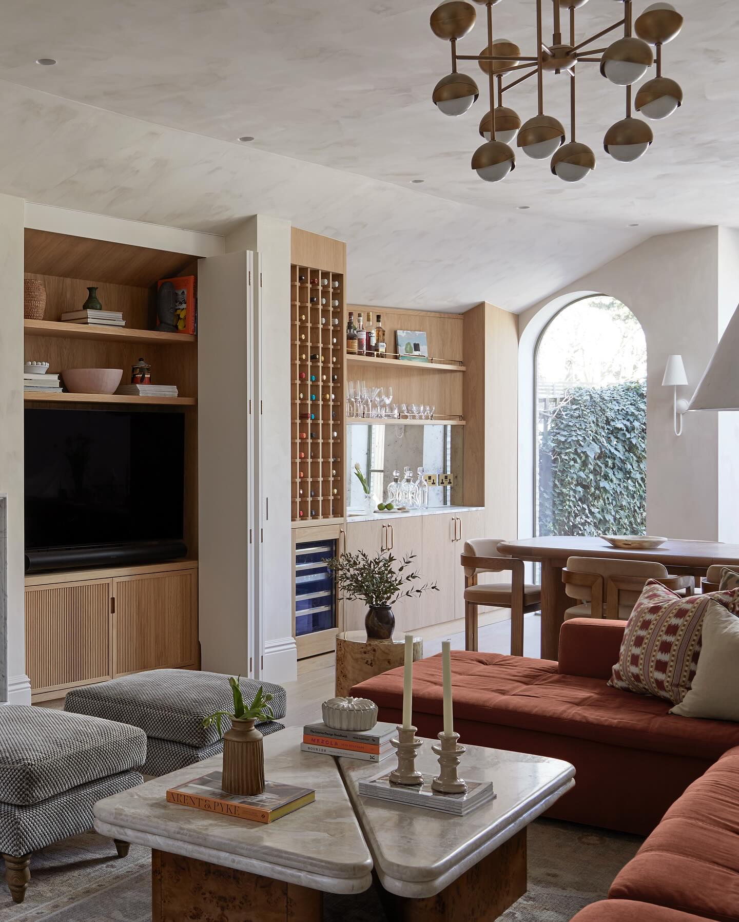 3. Modern Organic Lounge with Terracotta and Oak (Open Space Living Room Ideas)