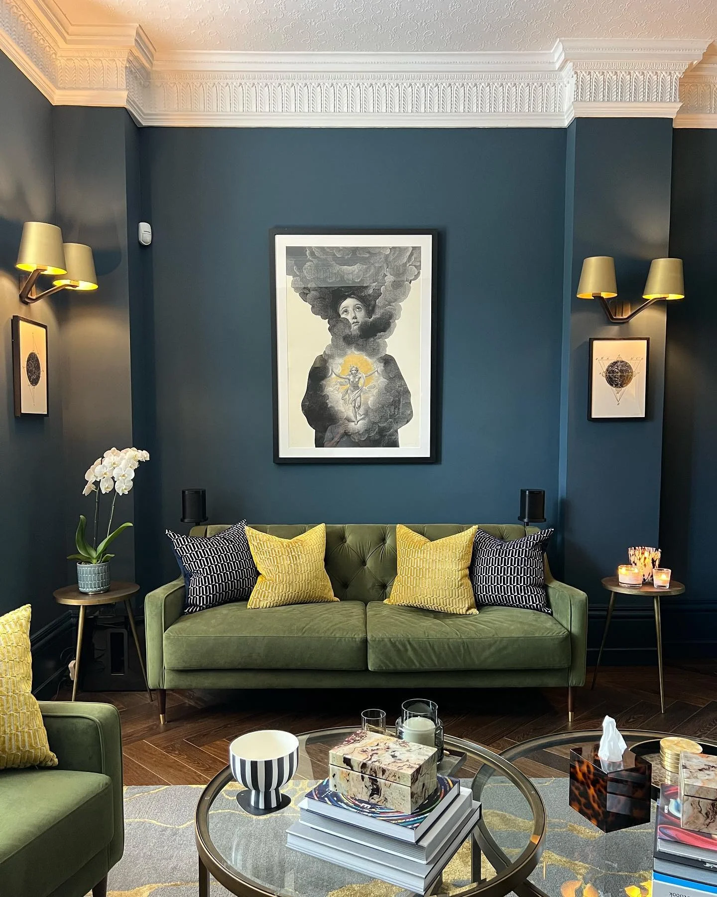 8. Green Velvet Comfort in Teal Surrounds (Victorian Living Room Ideas)