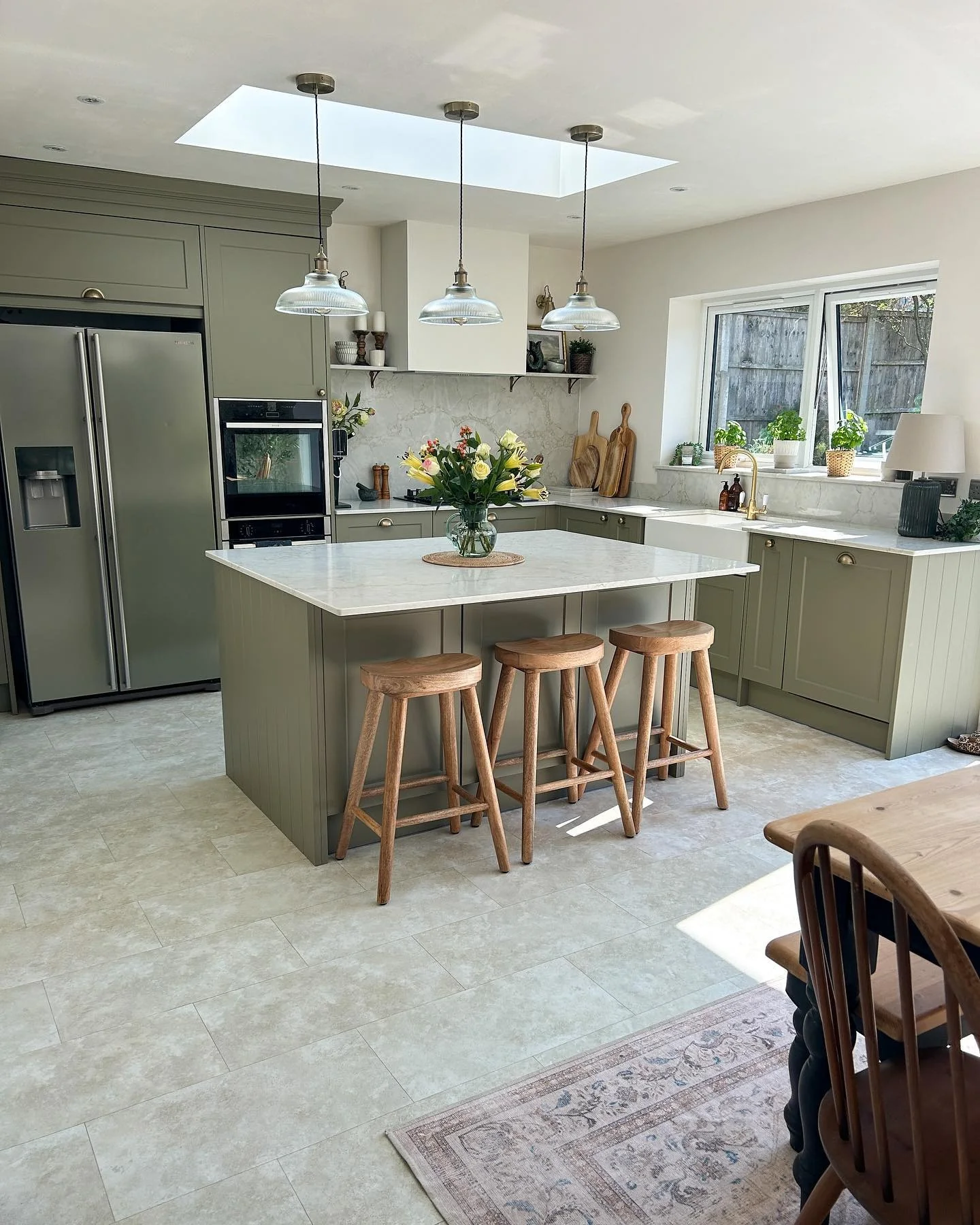 5. Sage Green Harmony with Brass Accents (Open Plan Kitchen Ideas)